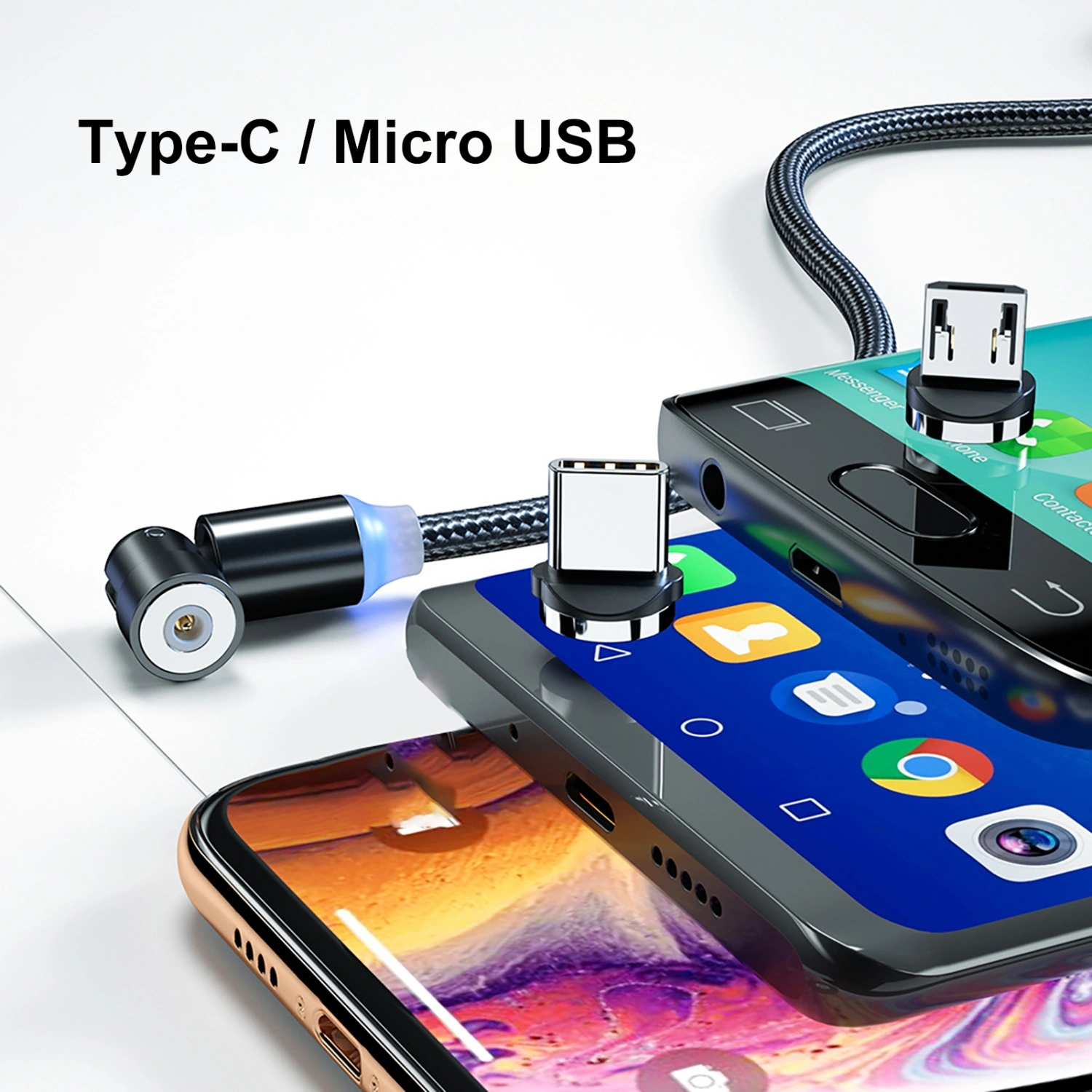 Magnetic 540 Degree Rotatable Micro-USB Type-c Fast Charging Cable for Phone
