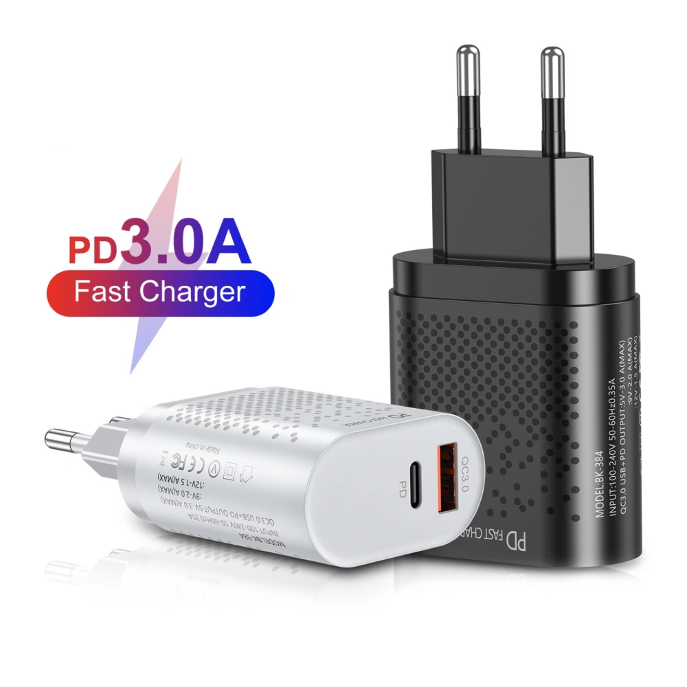 18W QC3.0 Fast Charging PD Quick Charger Adapter with USB-A Type-c Dual Ports