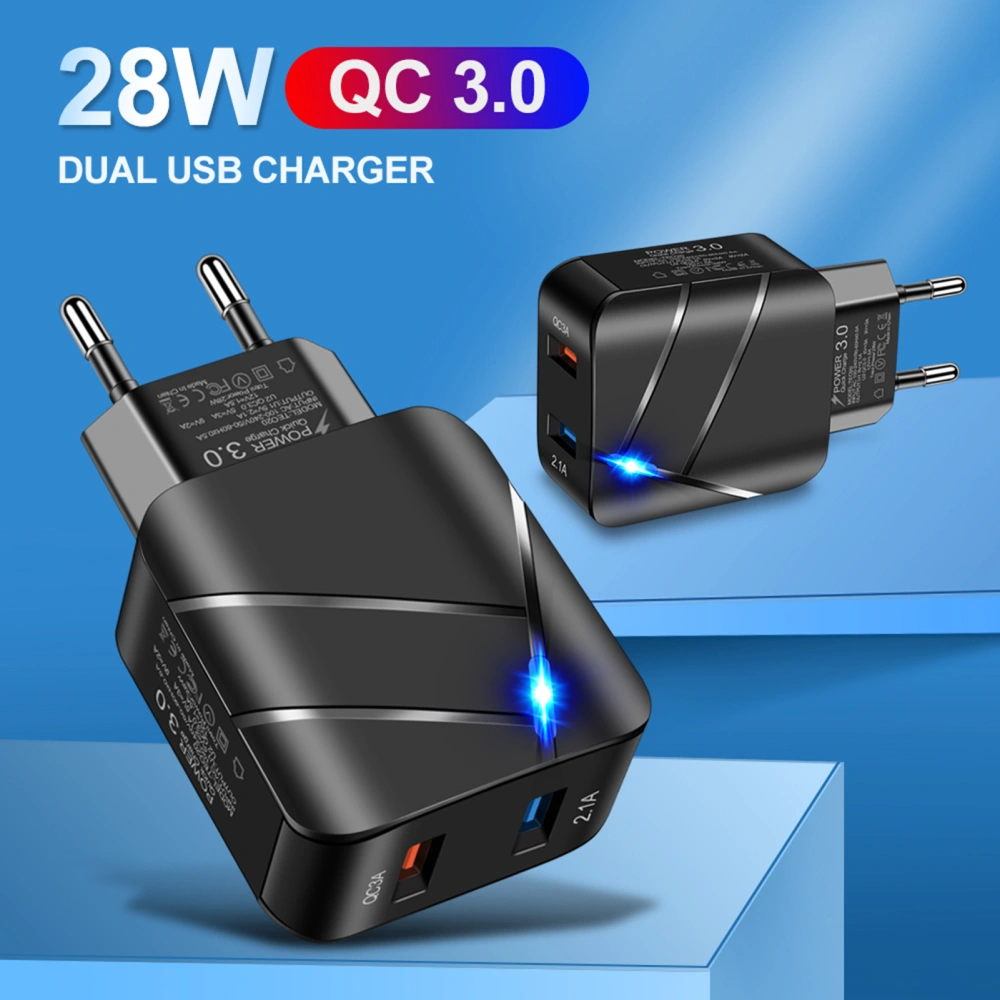 Universal 28W QC3.0 Fast Charging Dual USB Port US/EU Plug Phone Charger Adapter