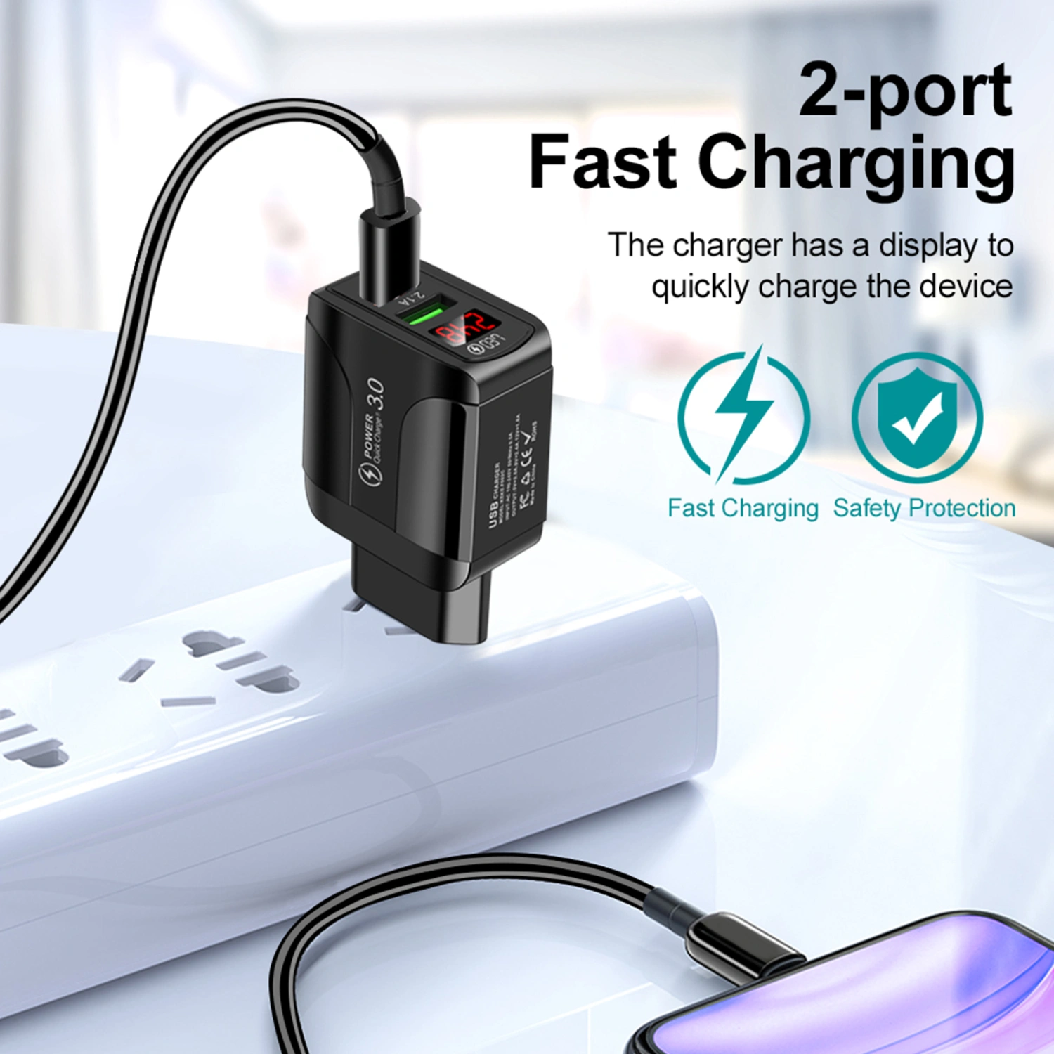 Portable Universal QC 3.0 Dual USB Ports Fast Charging Phone Charger Adapter