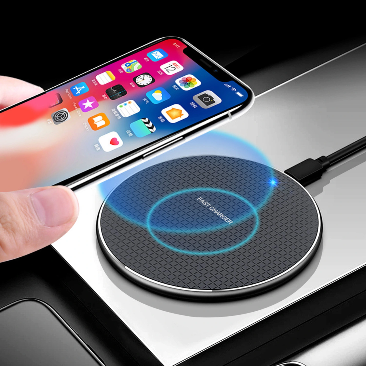 Wireless Charger Safe Phone Accessories Ultra Thin 10W Round Shape Aluminum Alloy Wireless Phone Fast Charger for Cellphone