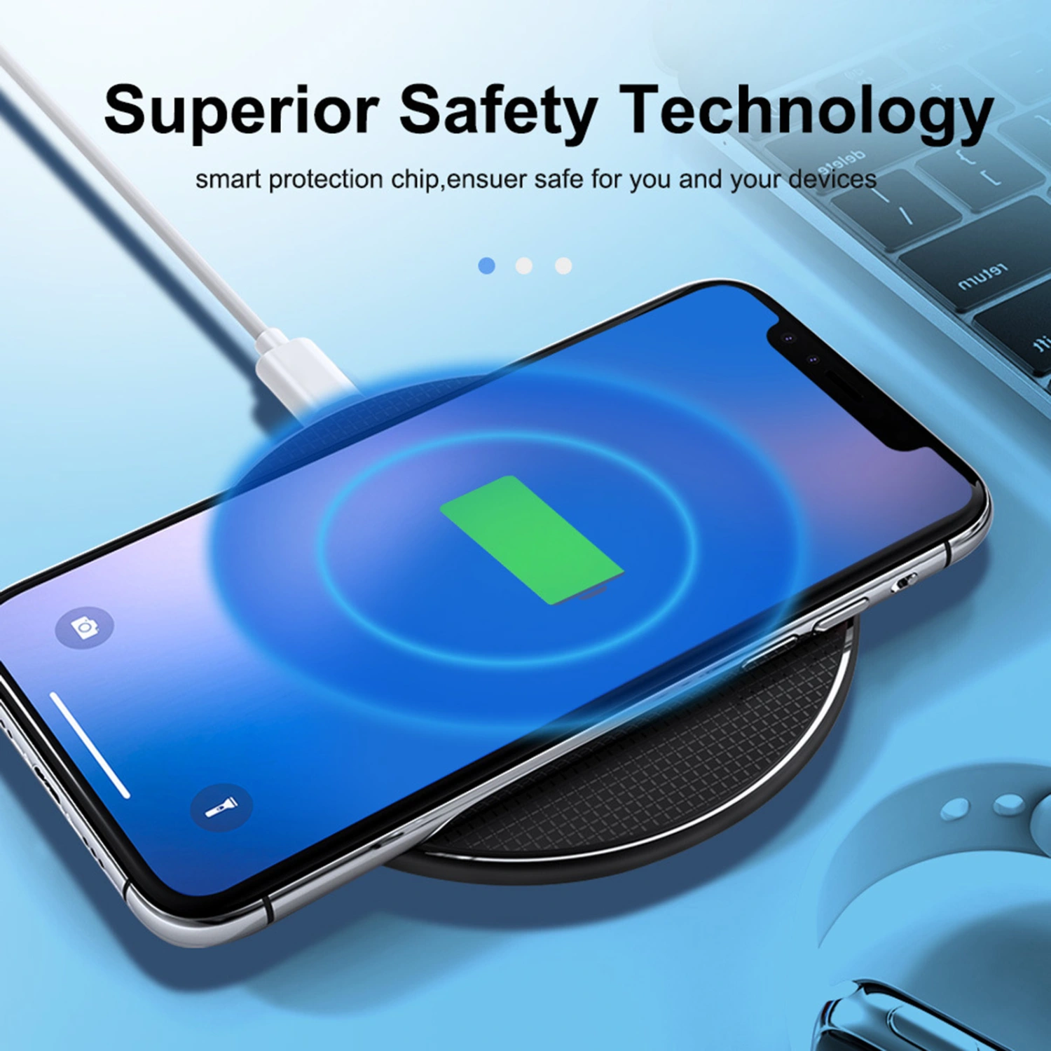 Wireless Charger Safe Phone Accessories Ultra Thin 10W Round Shape Aluminum Alloy Wireless Phone Fast Charger for Cellphone