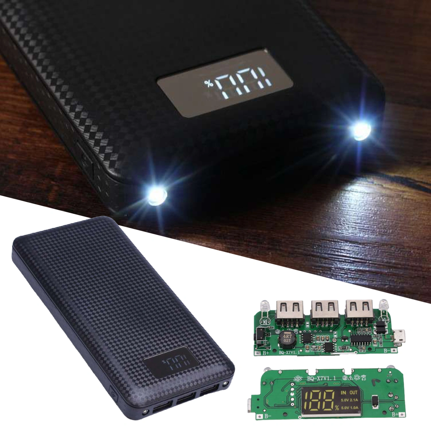 Power Bank Nesting Solderless Handwork LED Display Screen 7x18650 Power Bank DIY Shell for Mobile Charger