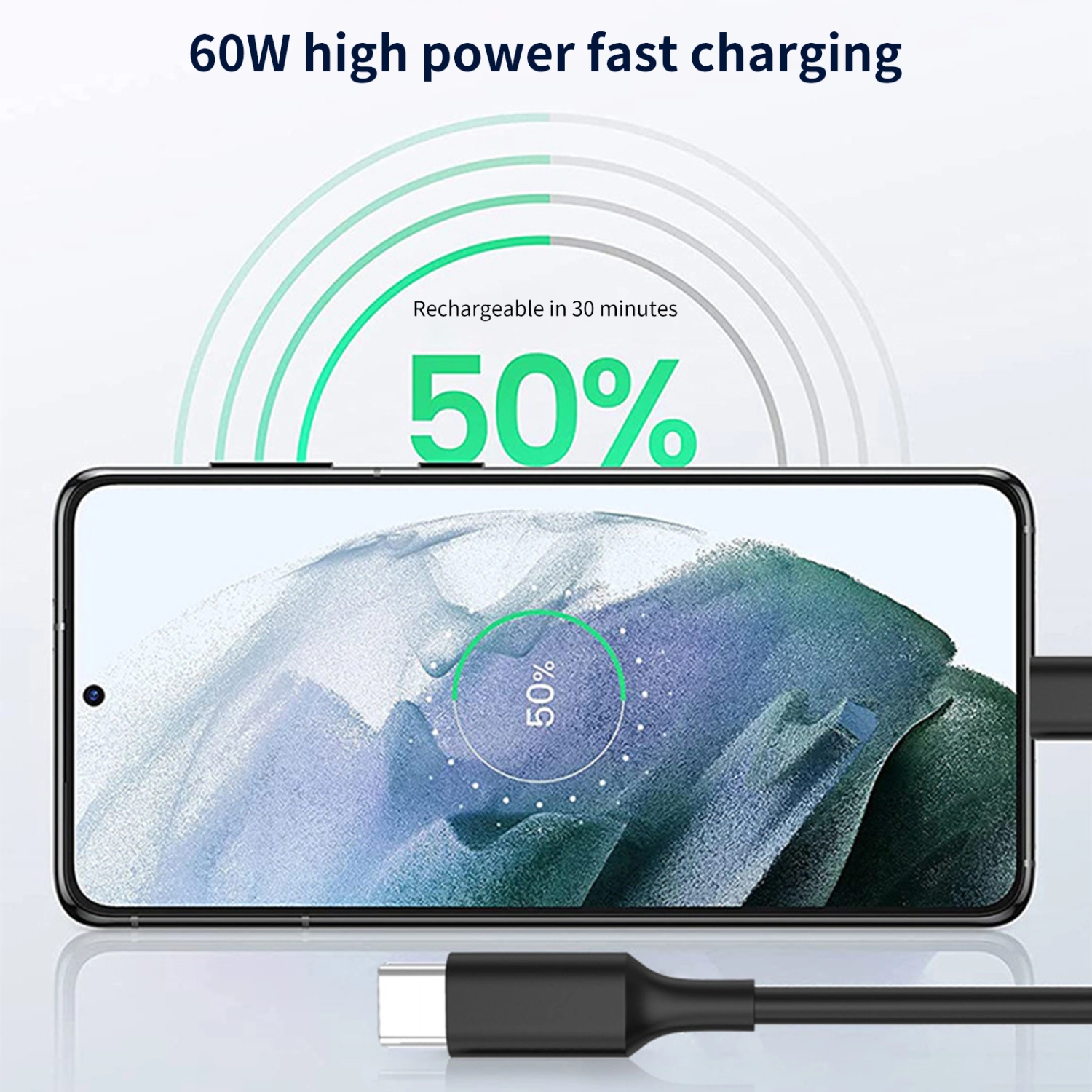 Charging Cable 3A 60W Fast Charging 5Gbps USB3.2 Anti-interference Double-head Type-C Data Cord for Office
