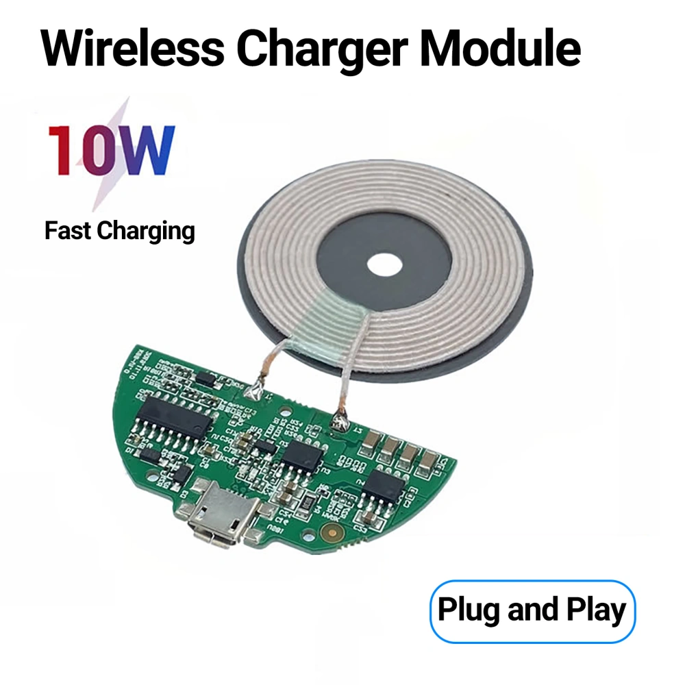 Wireless Charger Module Low Temperature Fast Charging Micro USB Port 10W Qi Wireless Charger Module Transmitter PCBA Circuit Board Coil DIY for Smartphone 