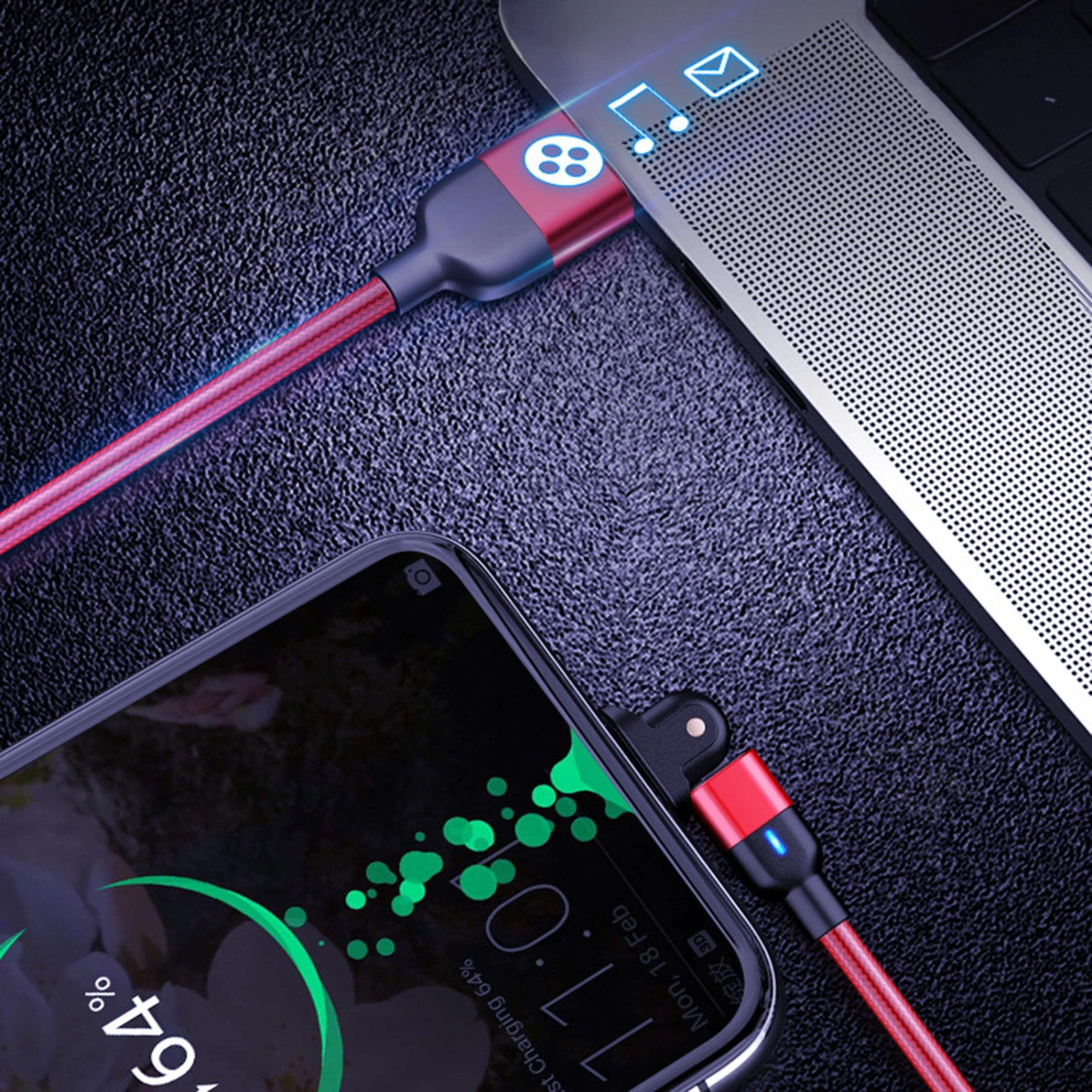 Data Cable Anti-winding Braided Nylon Rope Type-C 180 Degree Rotation Charging Cord for Phone