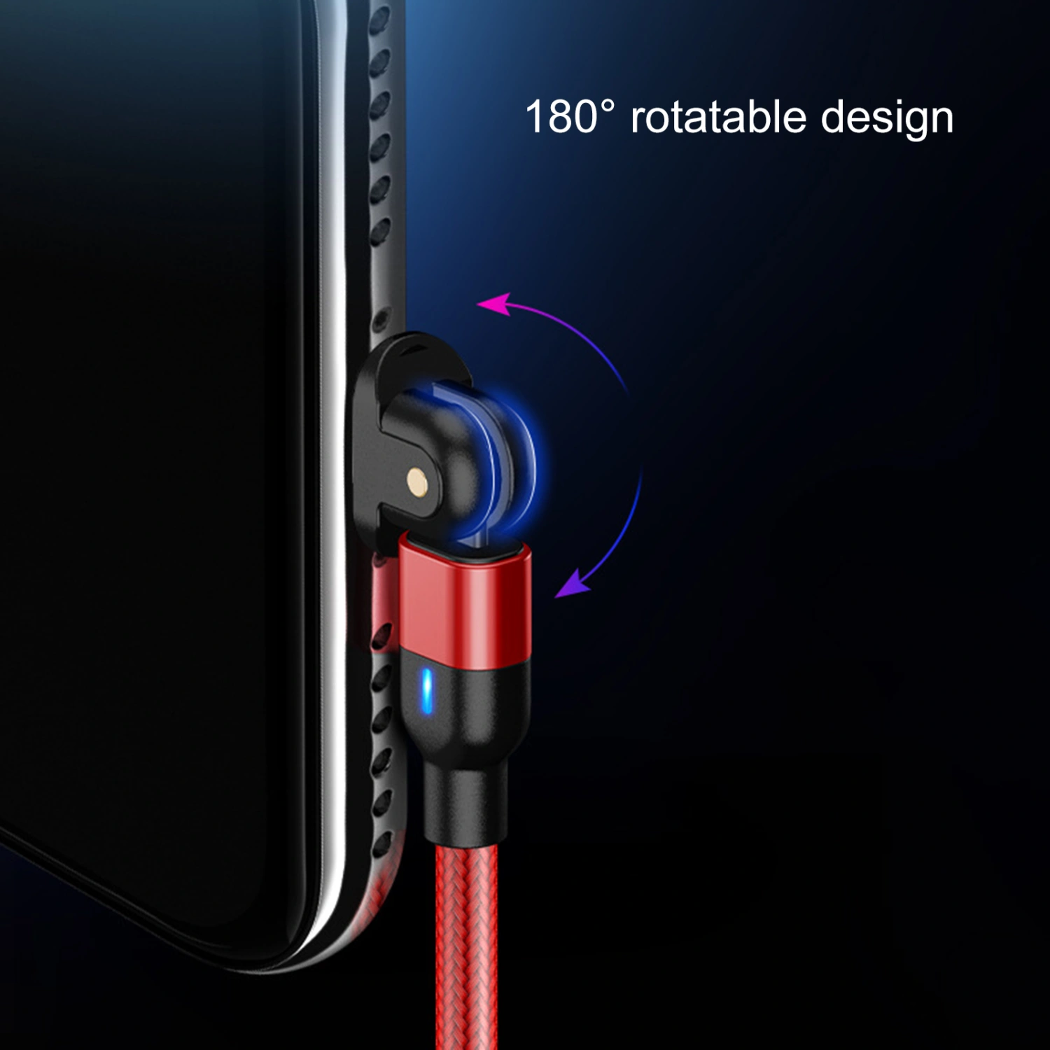 Data Cable Anti-winding Braided Nylon Rope Type-C 180 Degree Rotation Charging Cord for Phone