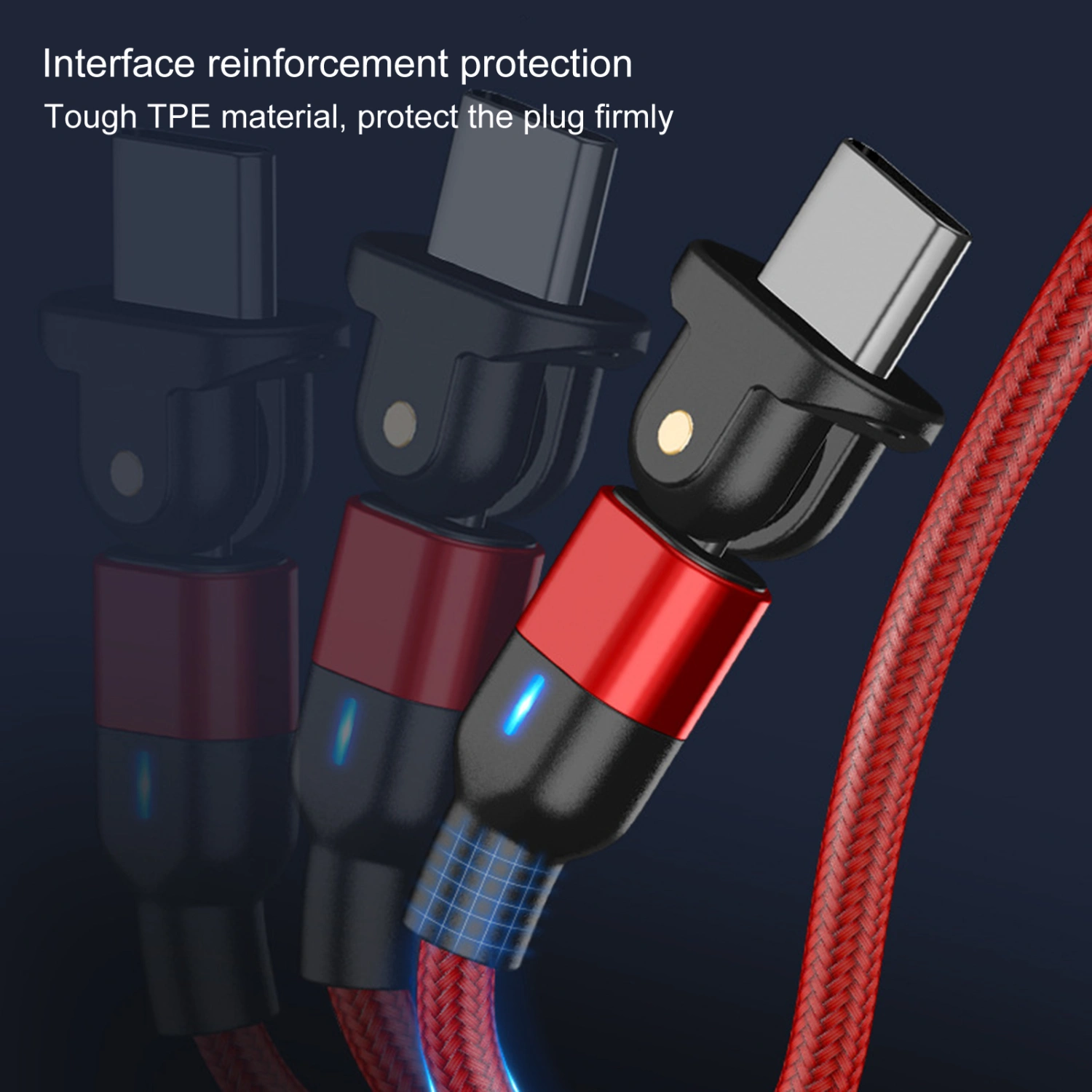 Data Cable Anti-winding Braided Nylon Rope Type-C 180 Degree Rotation Charging Cord for Phone
