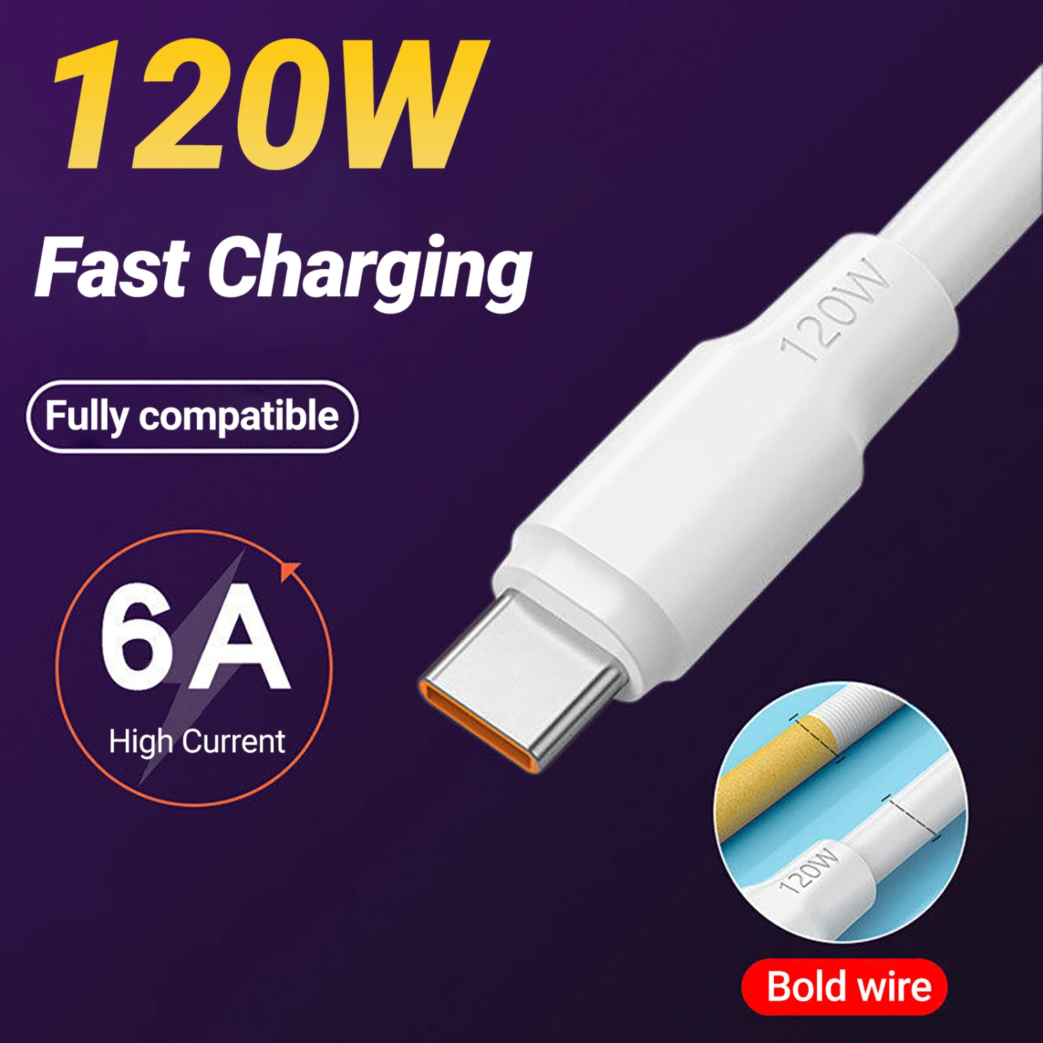 Data Cable Safe Fast Charging 120W Type-C Mobile Phone Data Line Charger Wire for Home 