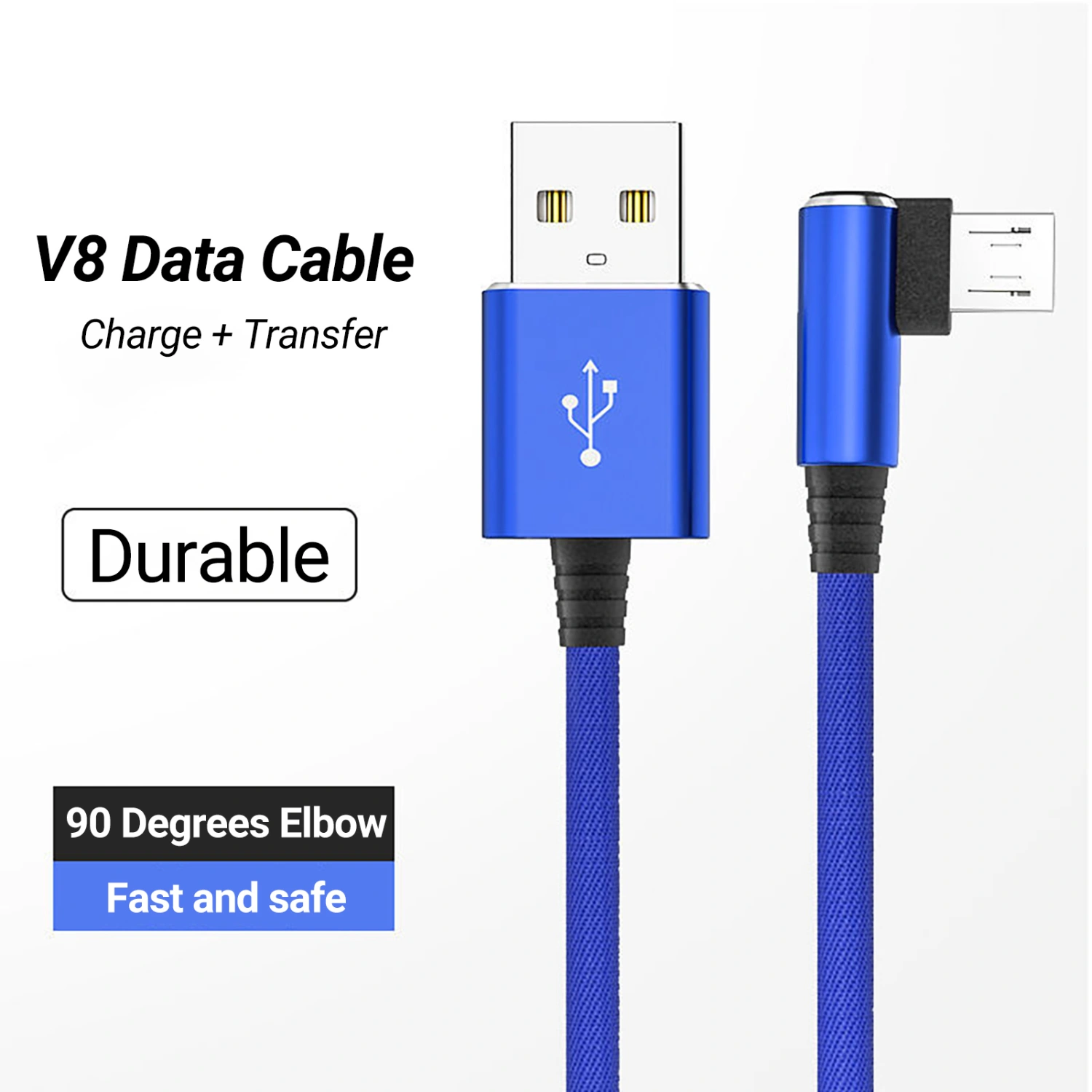 V8 Data Cable 90 Degrees Elbow Fast Charging Plug Play Micro USB Mobile Phone Data Cord Charger Wire for Smart Phone