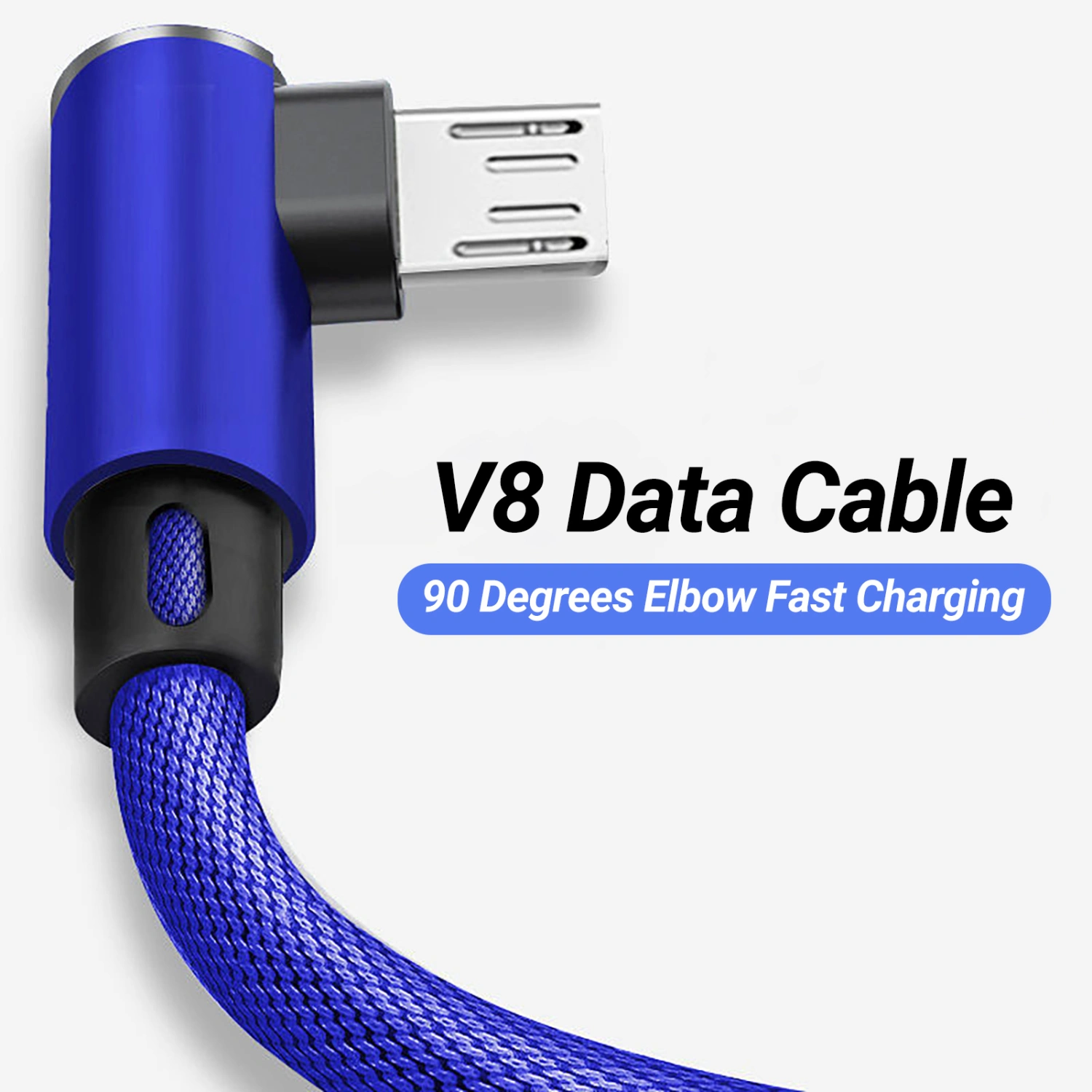V8 Data Cable 90 Degrees Elbow Fast Charging Plug Play Micro USB Mobile Phone Data Cord Charger Wire for Smart Phone