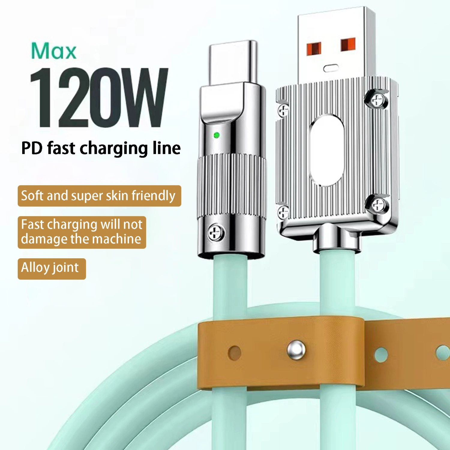 Data Cable Universal High Current Indicator Light Space-saving Safe Super Fast Charge 120W 6A Type-C Mobile Phone Charging Cord for Home