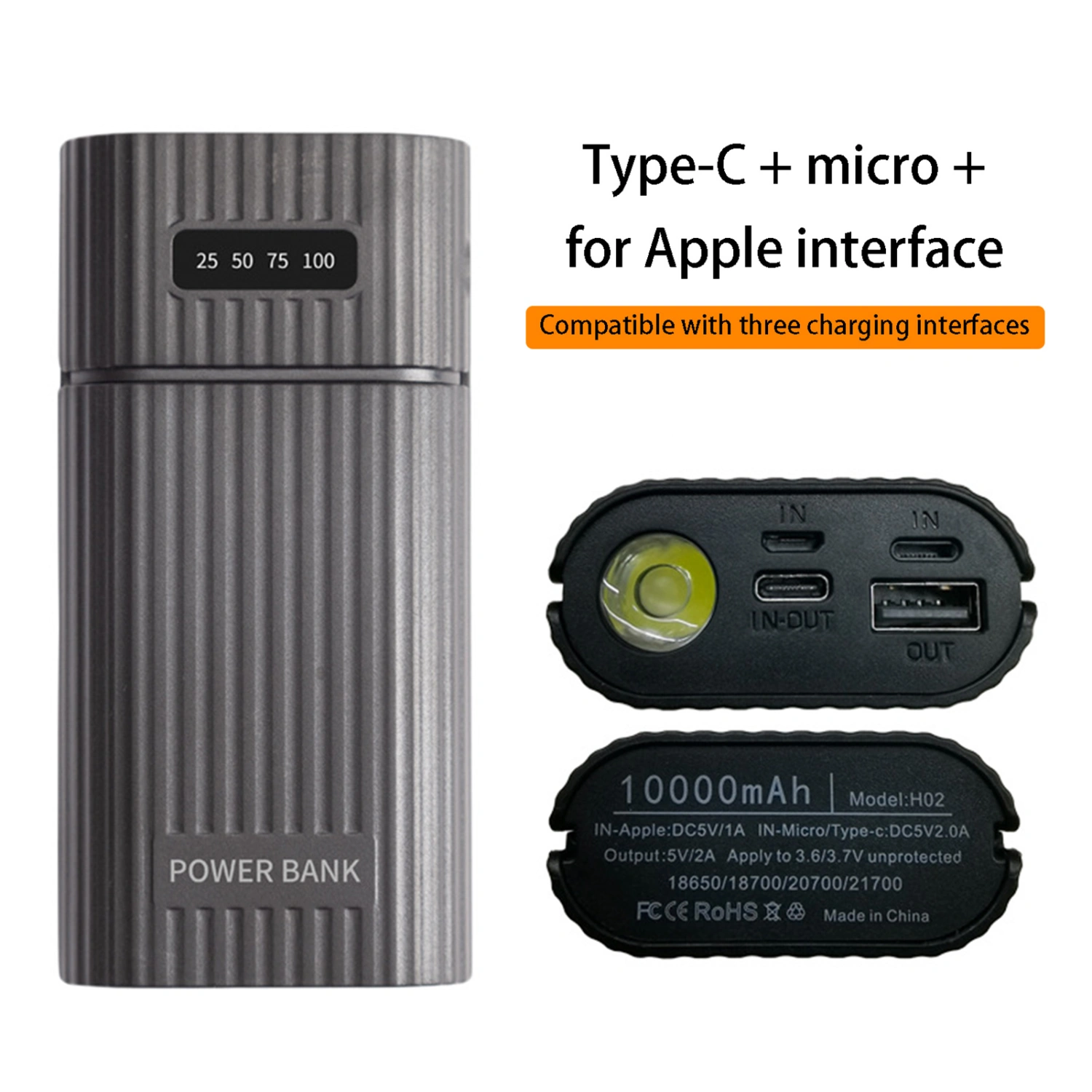 Power Bank Case Universal Convenient Welding-free Fireproof Shockproof Fast Charging with LED Flashlight 2 X 18650 21700 Battery Charger Case DIY Box for Smartphone