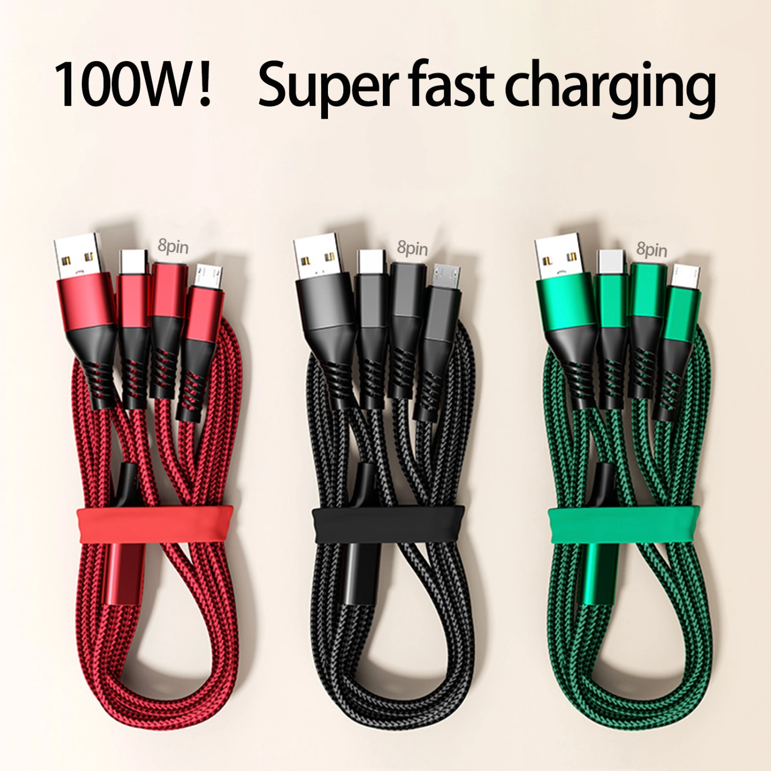 Data Cable Anti-winding 3-in-1 Independent Smart Chip Fast Charging  One Dragging Three Data Cable for Home