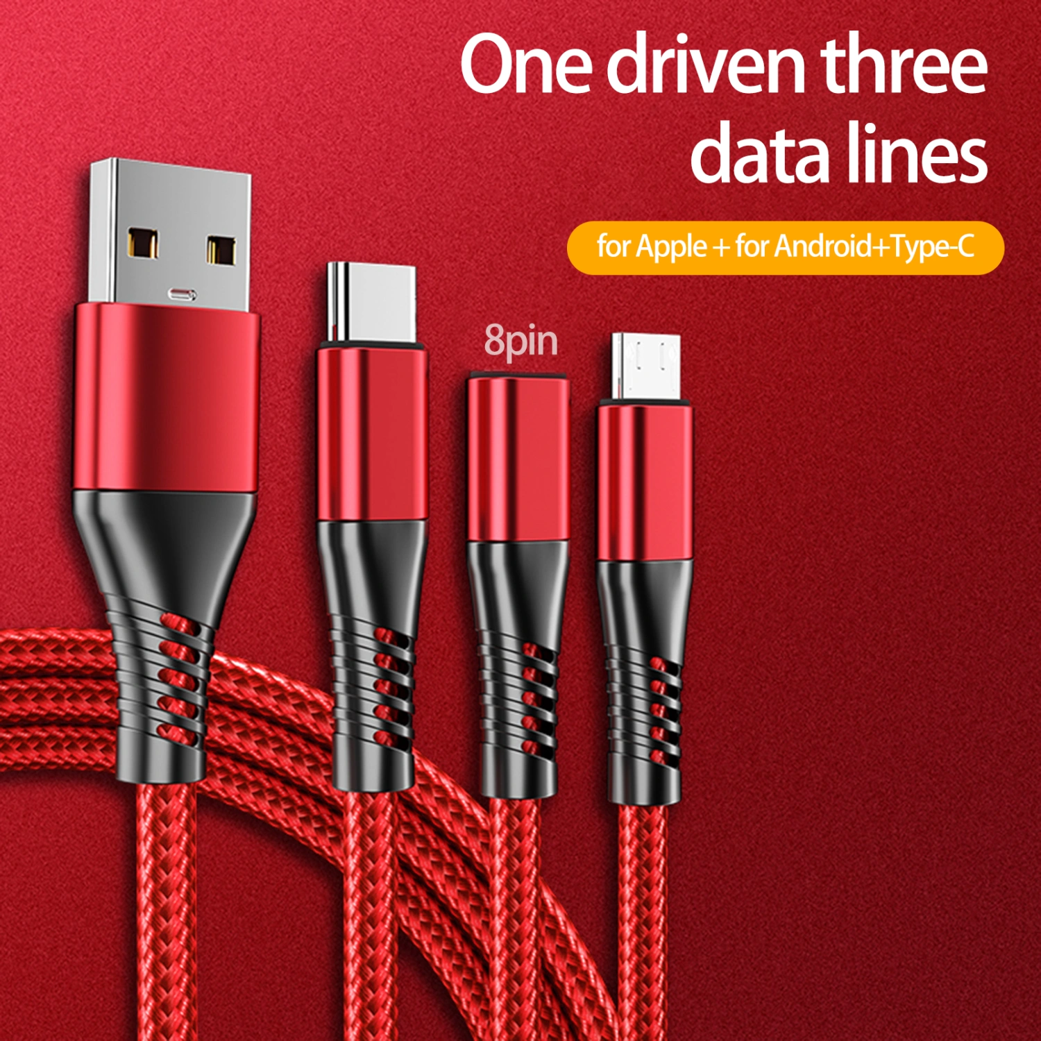 Data Cable Anti-winding 3-in-1 Independent Smart Chip Fast Charging  One Dragging Three Data Cable for Home