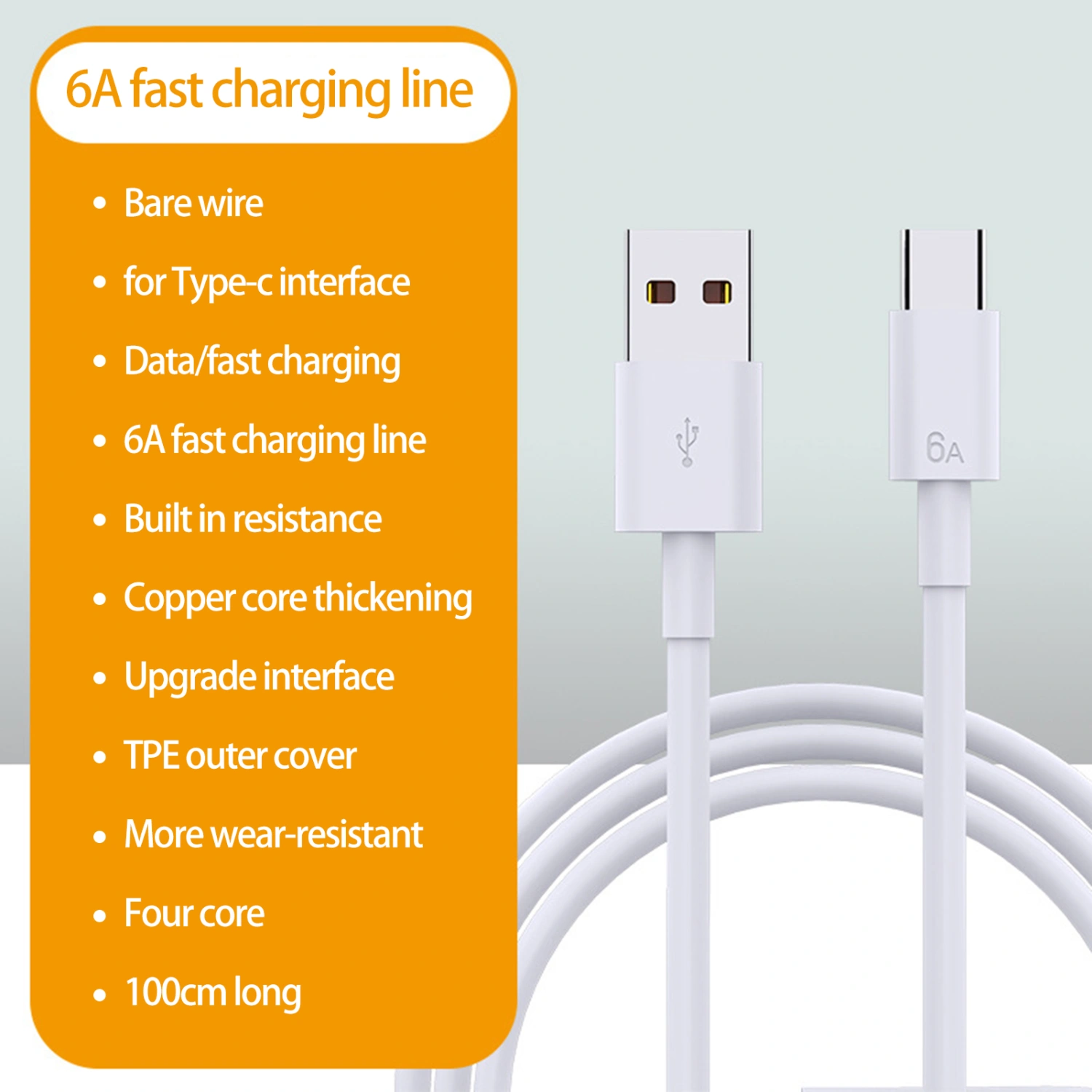 Data Cable High Tenacity Anti-winding Stable Output 12V 6A 1 Meter USB/Type-C Data Cord for Xiaomi for Huawei for OPPO for Android