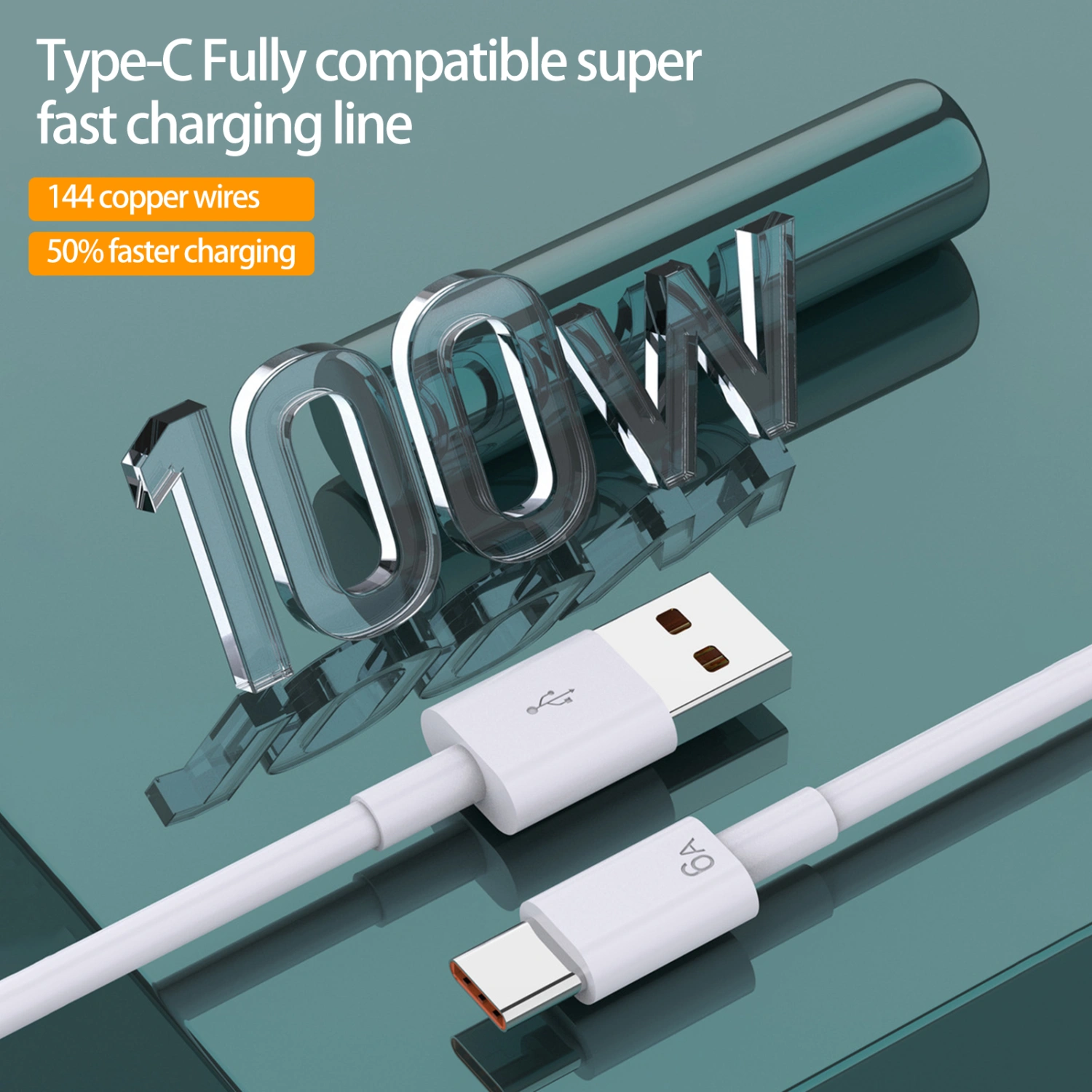 Data Cable High Tenacity Anti-winding Stable Output 12V 6A 1 Meter USB/Type-C Data Cord for Xiaomi for Huawei for OPPO for Android