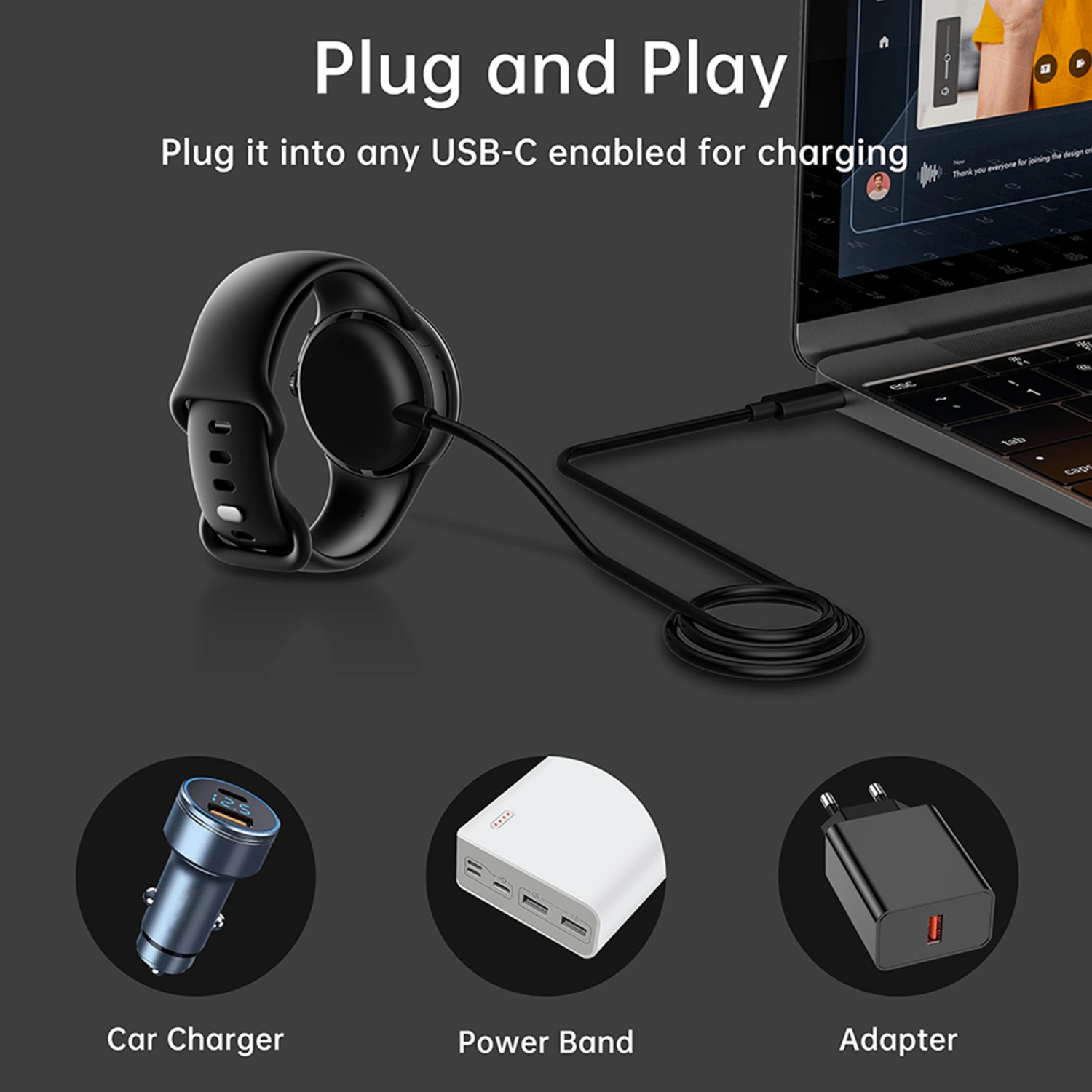 Watch Charger Fast Charge Plug And Play Type-C USB Smartwatch Charger Dock Adapter for Pixel Watch