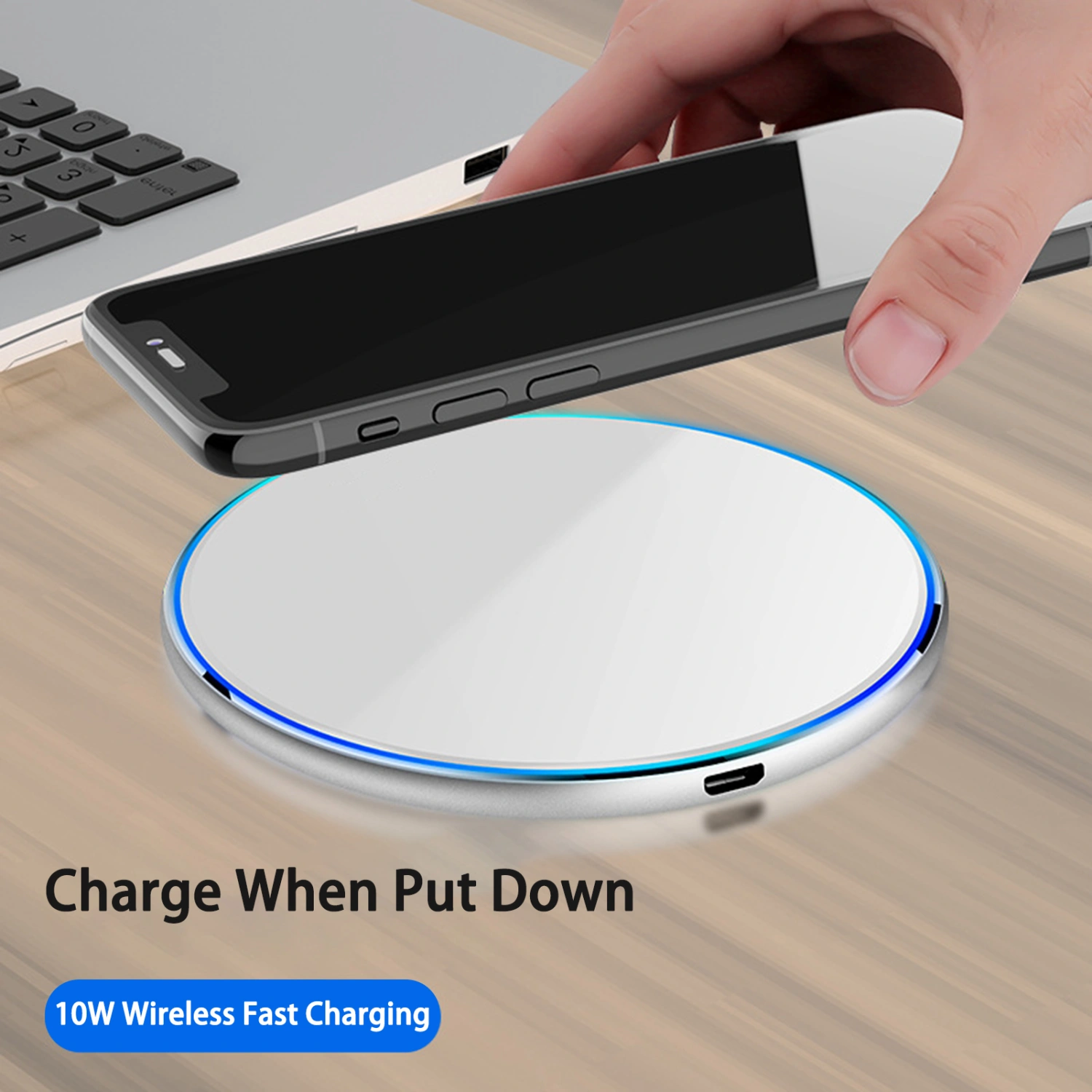 1 Set QI Charger Efficient Intelligent Recognition High Power Low Temperature Fast Charging 10W/15W Desktop Induction Wireless Charging Pad for Smartphone