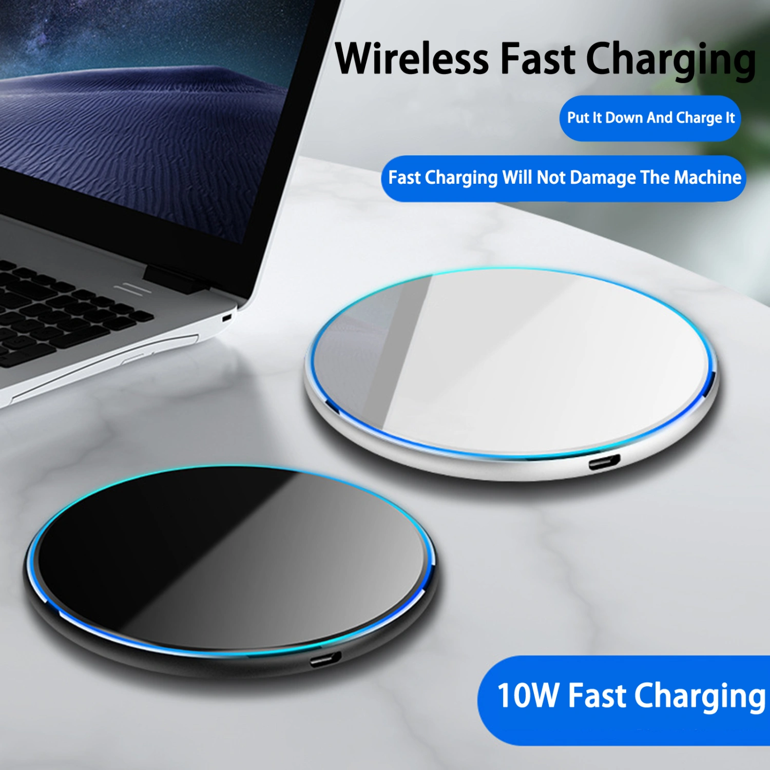 1 Set QI Charger Efficient Intelligent Recognition High Power Low Temperature Fast Charging 10W/15W Desktop Induction Wireless Charging Pad for Smartphone