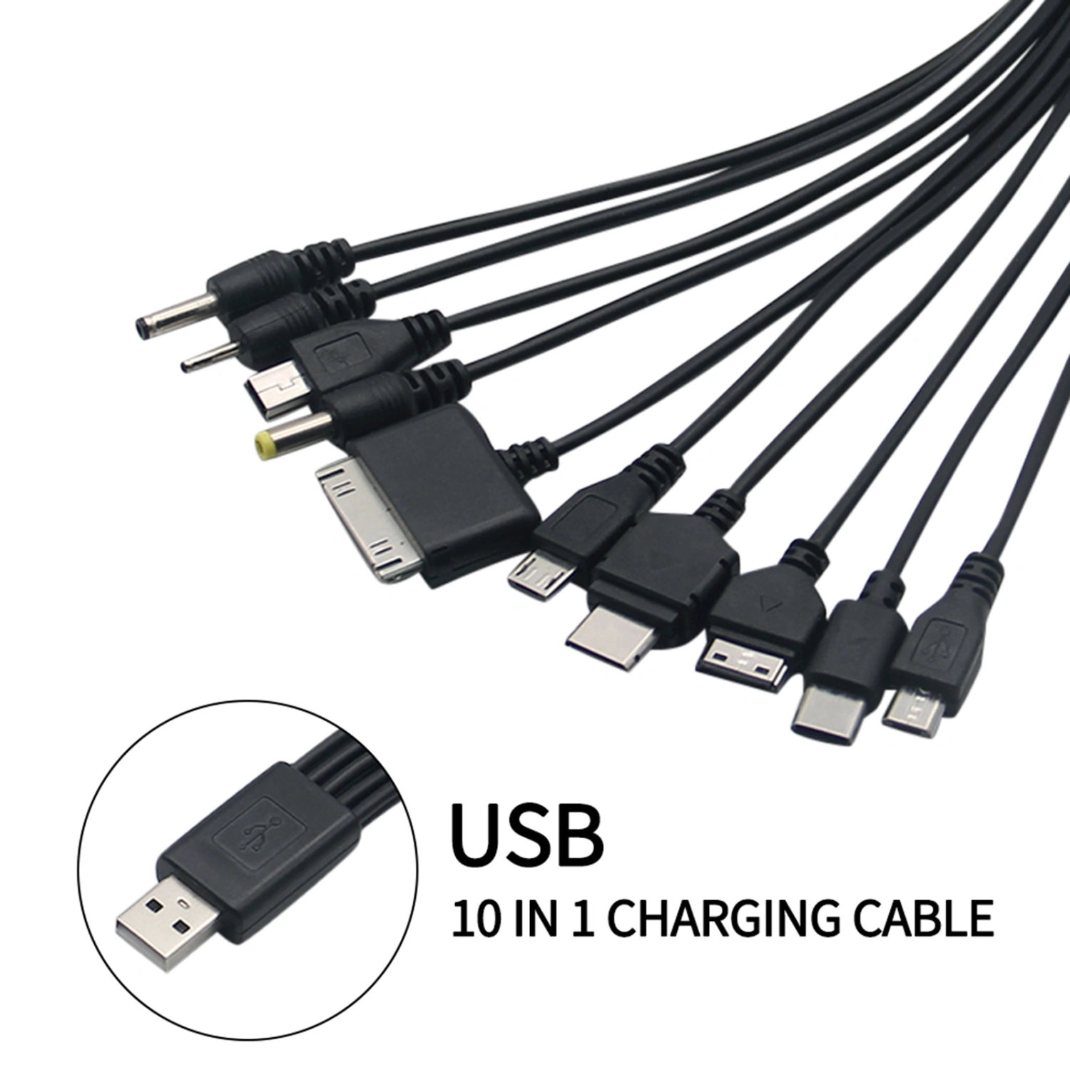 USB Data Cable 1 Drag 10 Multifunctional Plug Play Widely Compatible Charge USB Multi Charger Data Cord for Home	