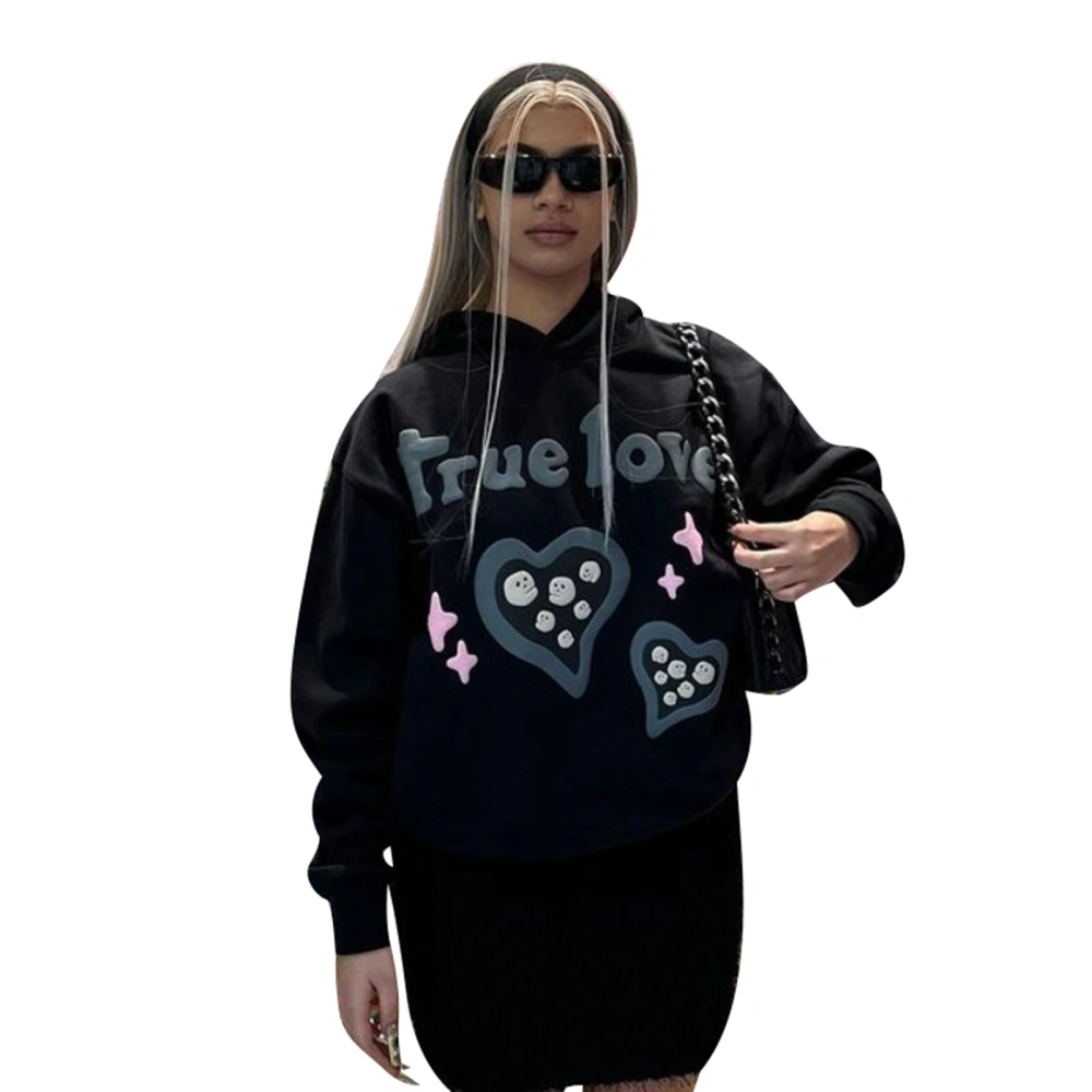 Women’s Oversized Hoodies Fashion Heart Letter Print Long Sleeve Pullover Sweatshirts Streetwear