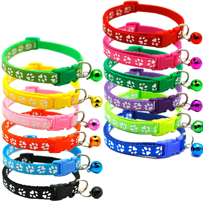 Colorful Cute Bell Collar For Cat Dog Adjustable Collar With Bell Cartoon Funny Footprint Collars Stonego Pet Supplies, Pack of 1