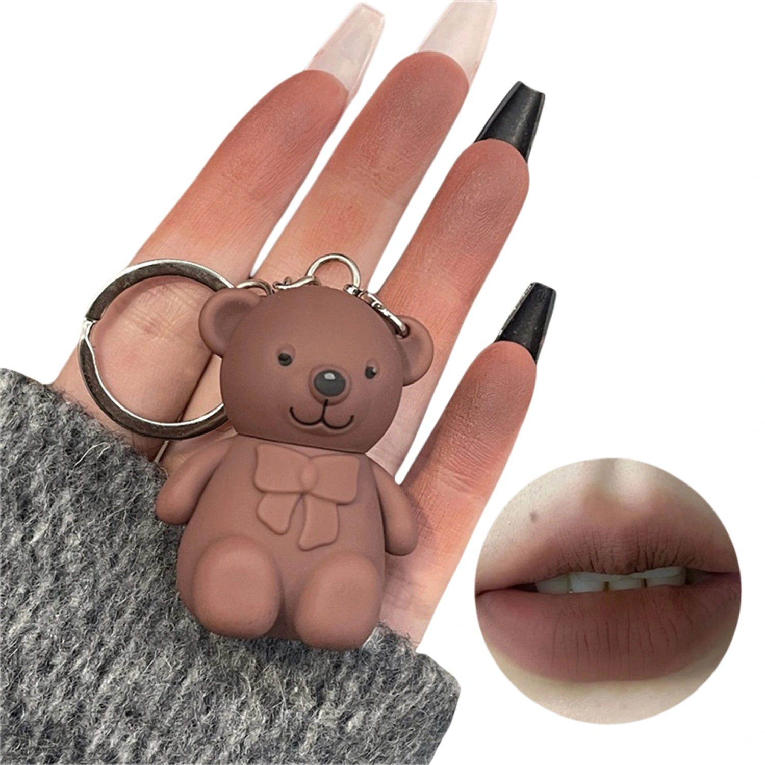 Keychain Bear Lipsticks, 2-in-1 Liner Long Lasting Matte Velvet Lip Mud Makeup Cosmetics