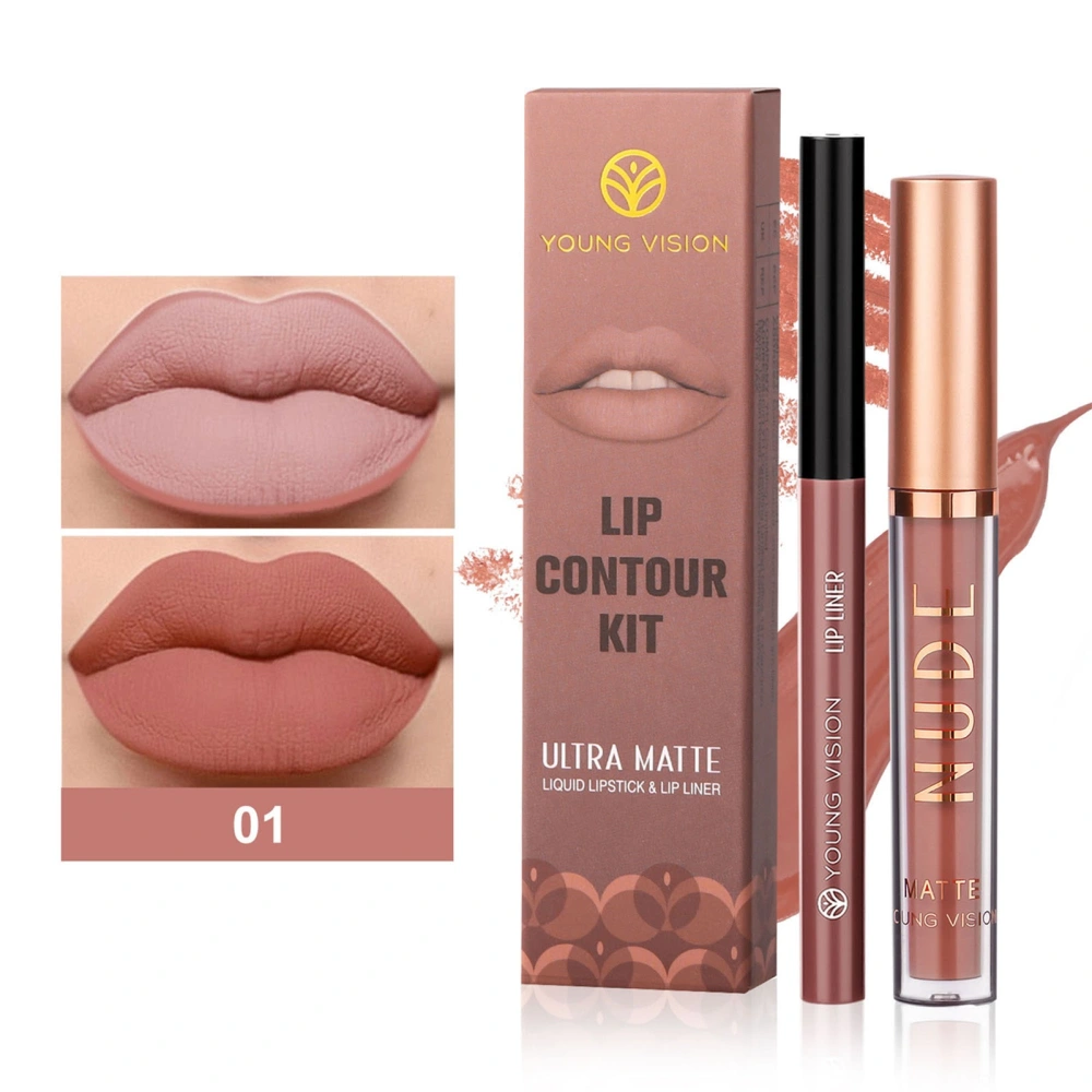 Lip Contour Kit Matte Liquid Lipstick + Rotable Lip Liner Pens Set Waterproof Lip Gloss Pen Makeup