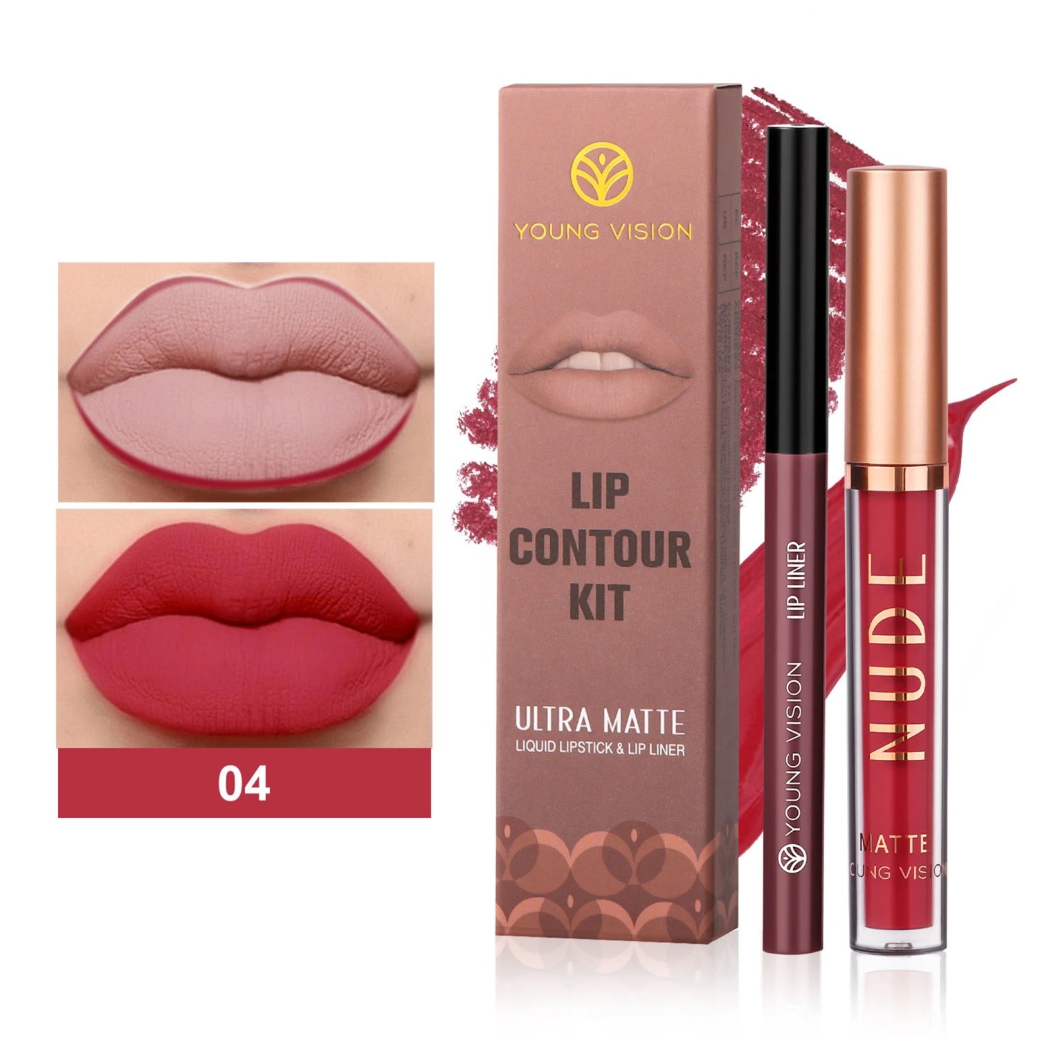Lip Contour Kit Matte Liquid Lipstick + Rotable Lip Liner Pens Set Waterproof Lip Gloss Pen Makeup