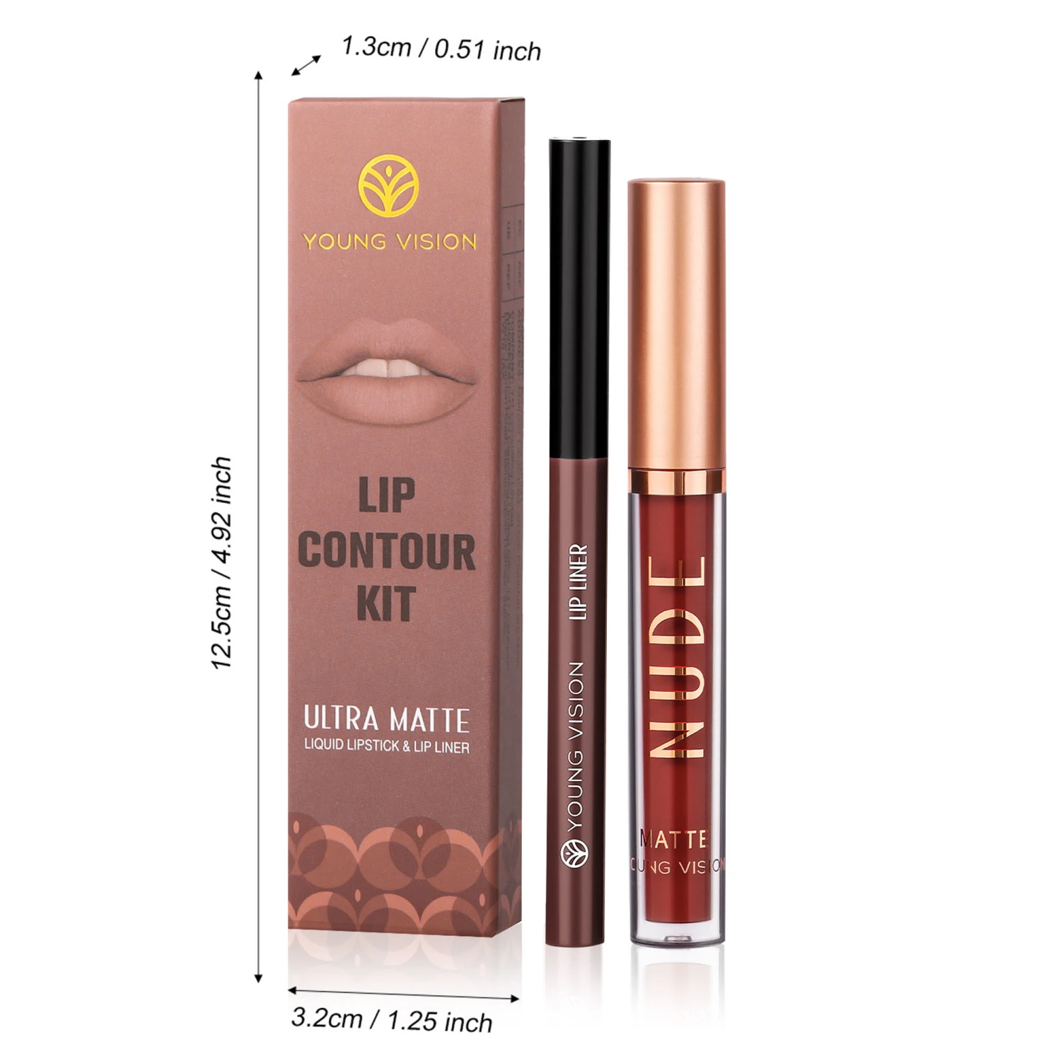 Lip Contour Kit Matte Liquid Lipstick + Rotable Lip Liner Pens Set Waterproof Lip Gloss Pen Makeup