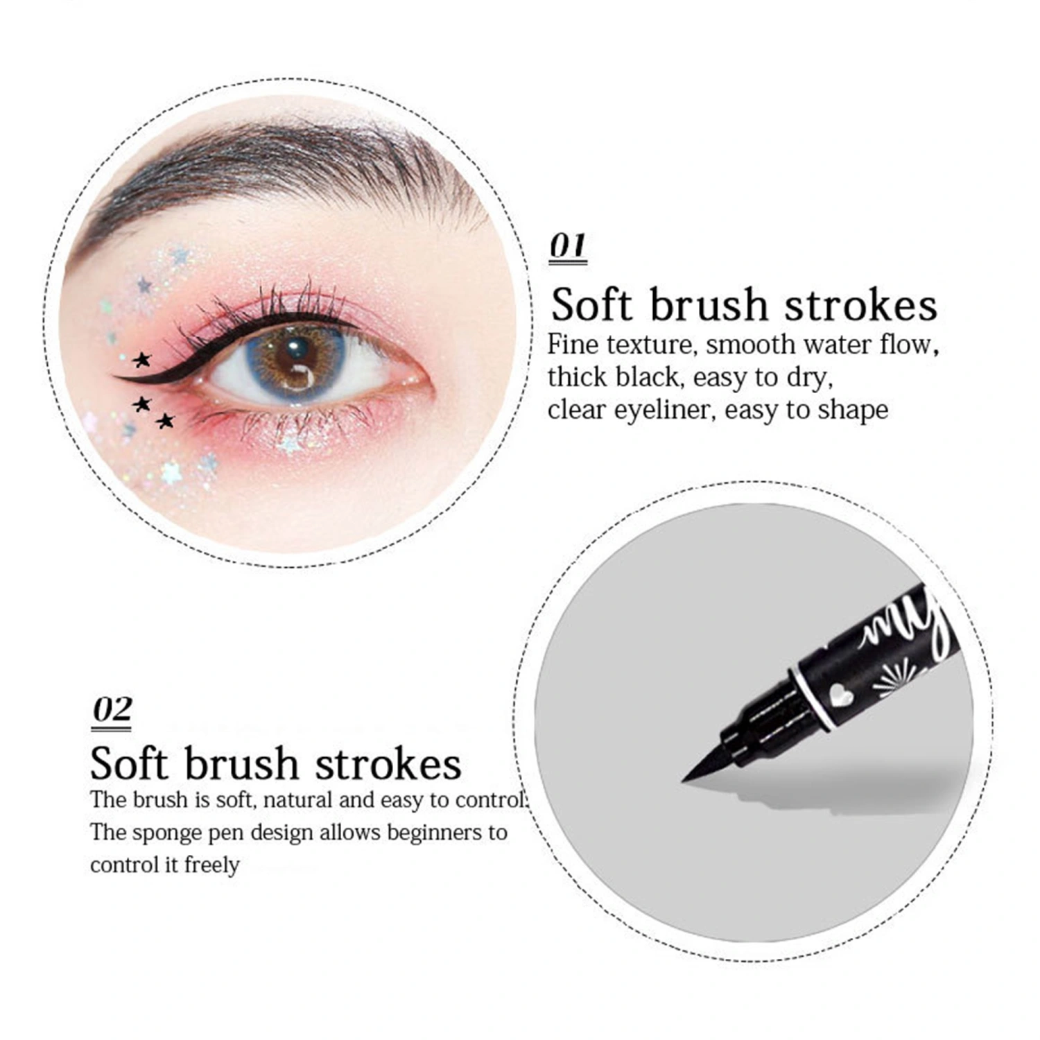 Eyeliner Pen, Double-end Waterproof Long Lasting Eyeliner Liquid Liner Star Stamp Smudge-proof Eyeliner Makeup Cosmetics