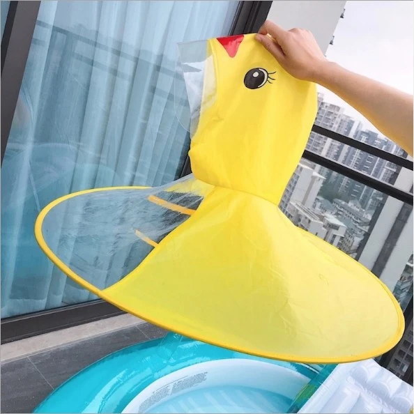 Cute Hands Free Kids Children Raincoats Rain Coat UFO Duck Children Umbrella Hat Magical Raincoat