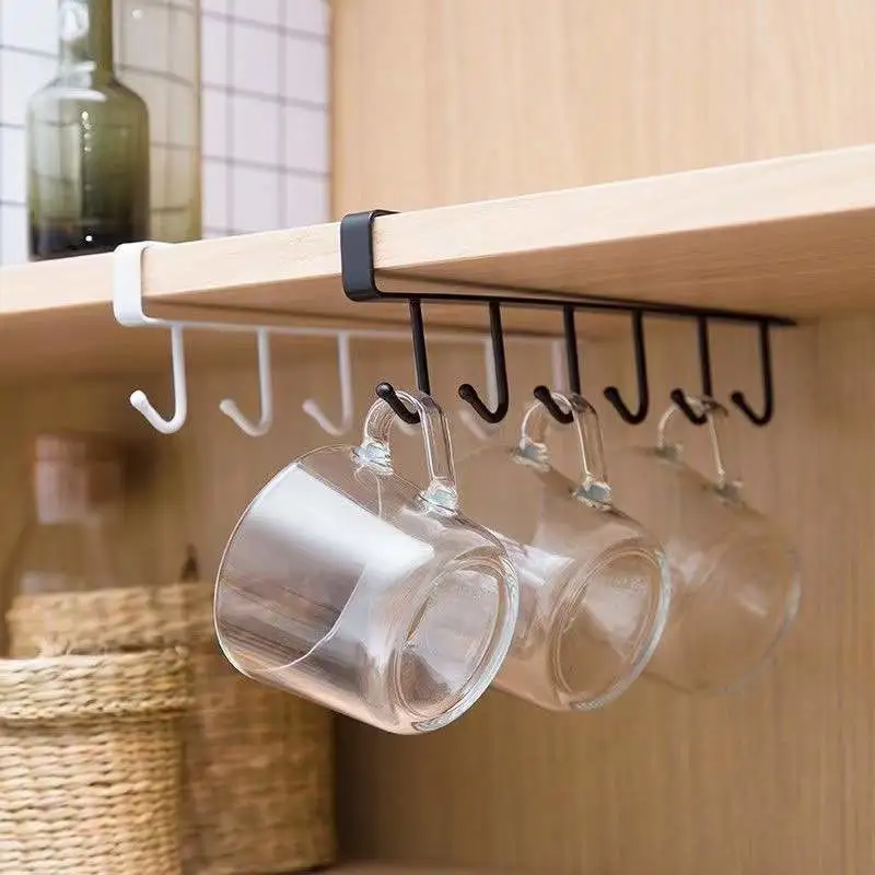 1/2Pcs-Set Shelf Storage Clothes Hanging Wardrobe Kitchen Organizer Cup Holder Glass Mug Holder 6 Hooks