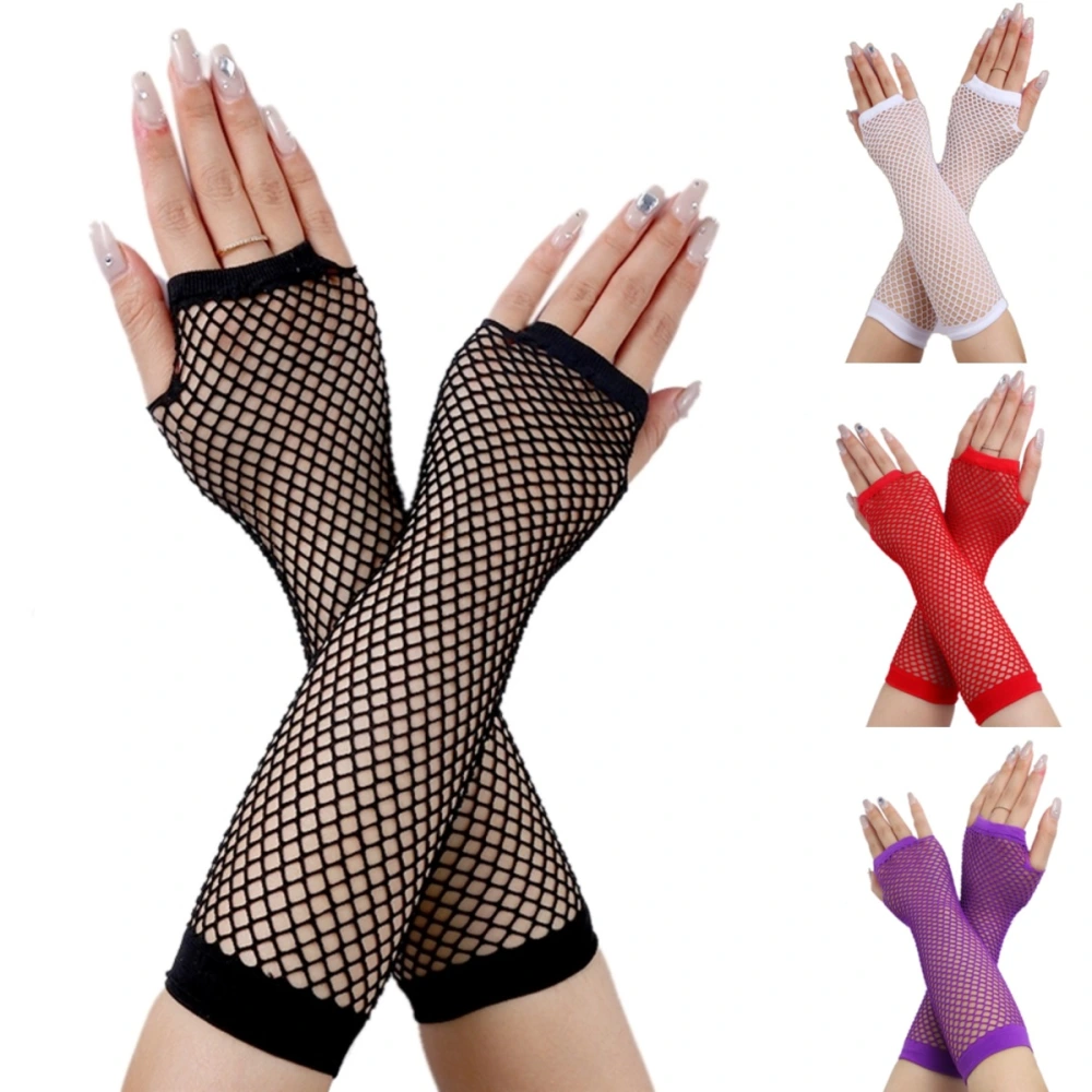 1/2 Pairs Black Mesh Fishnet Gloves Wedding Party Disco Dance Costume Cosplay Performance Long Mittens