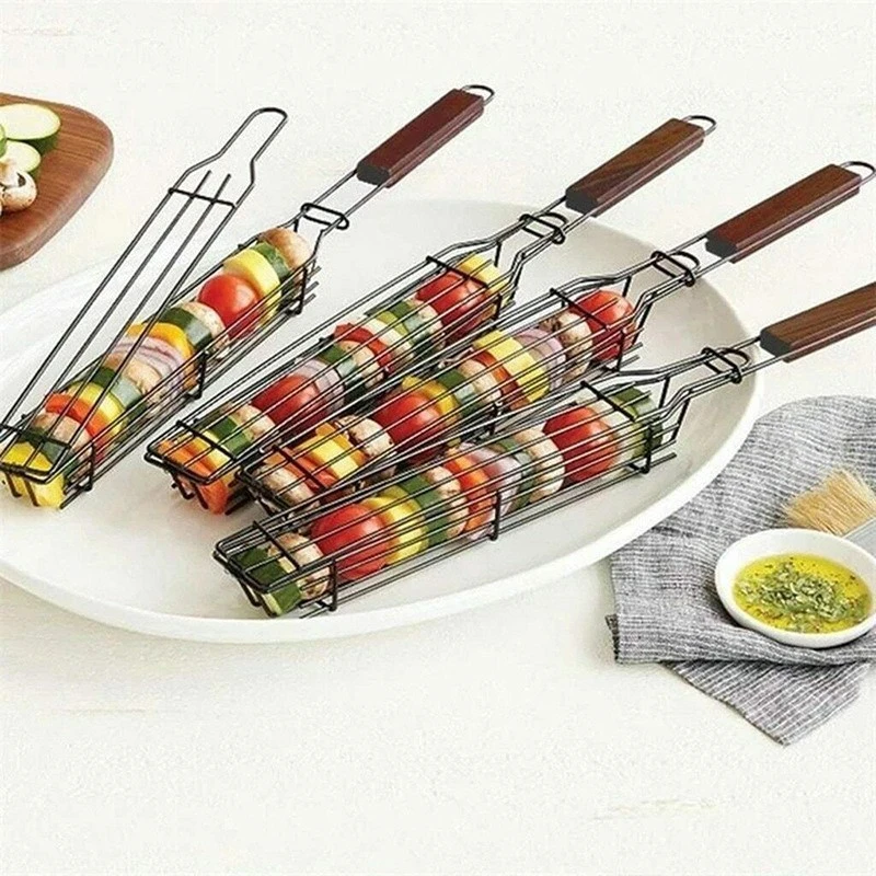 Portable BBQ Grilling Basket Stainless Steel Nonstick Barbecue Grill Basket Tools Grill Mesh