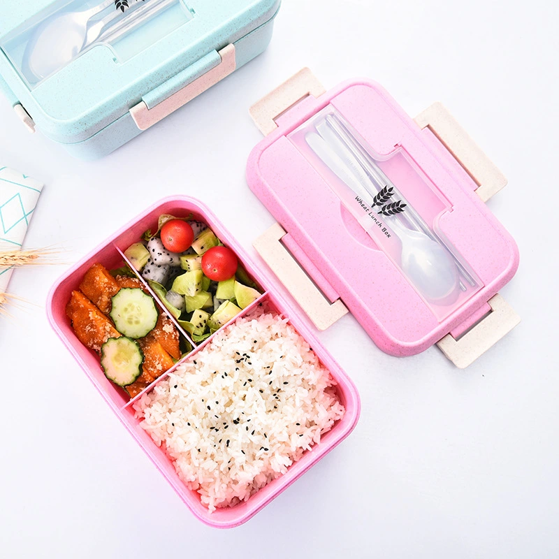 Portable Microwave Lunch Box Wheat Straw Dinnerware Food Storage Container School Office Bento Box