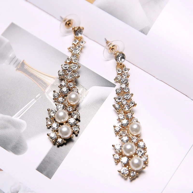 Women's fashion crystal Pearl Rhinestone Dangle Chandelier Earrings party Jewelry