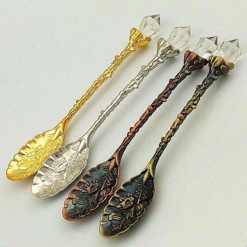 Crystal Head Pattern Coffee Spoon Kitchen & Bar Crystal Vintage Spoon Metal Alloy