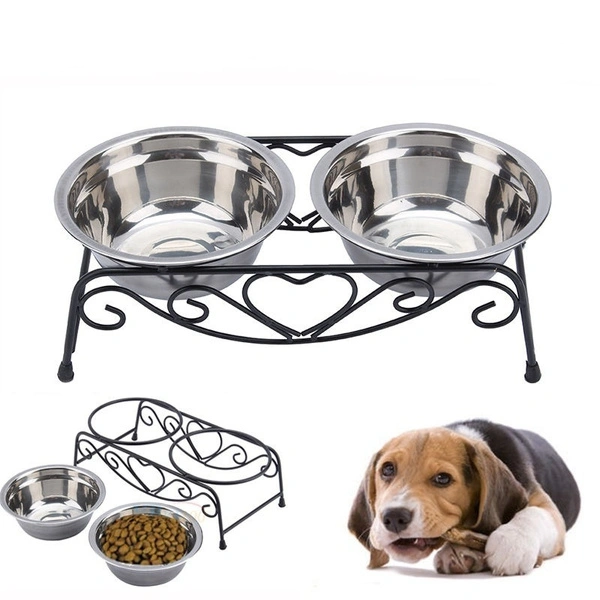 pet Stainless Steel Double bowl Cat Dog Puppy Pet Feeder Dish Bowls with Stand