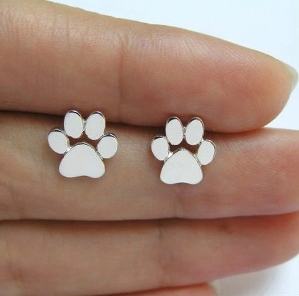 925 Silver Plated Animal Earrings Dog Paw Print Earrings Dog Lovers Studs