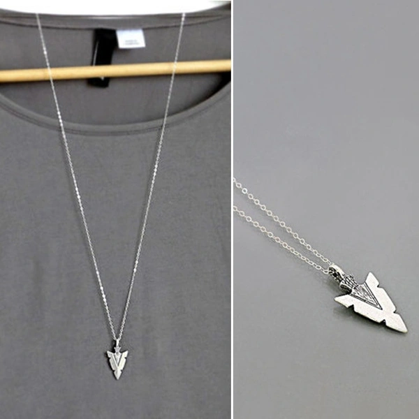 Arrowhead Necklace Gift Antique Silver Arrow Head Charm Pendant Long Layering Necklace EverydayJewelry