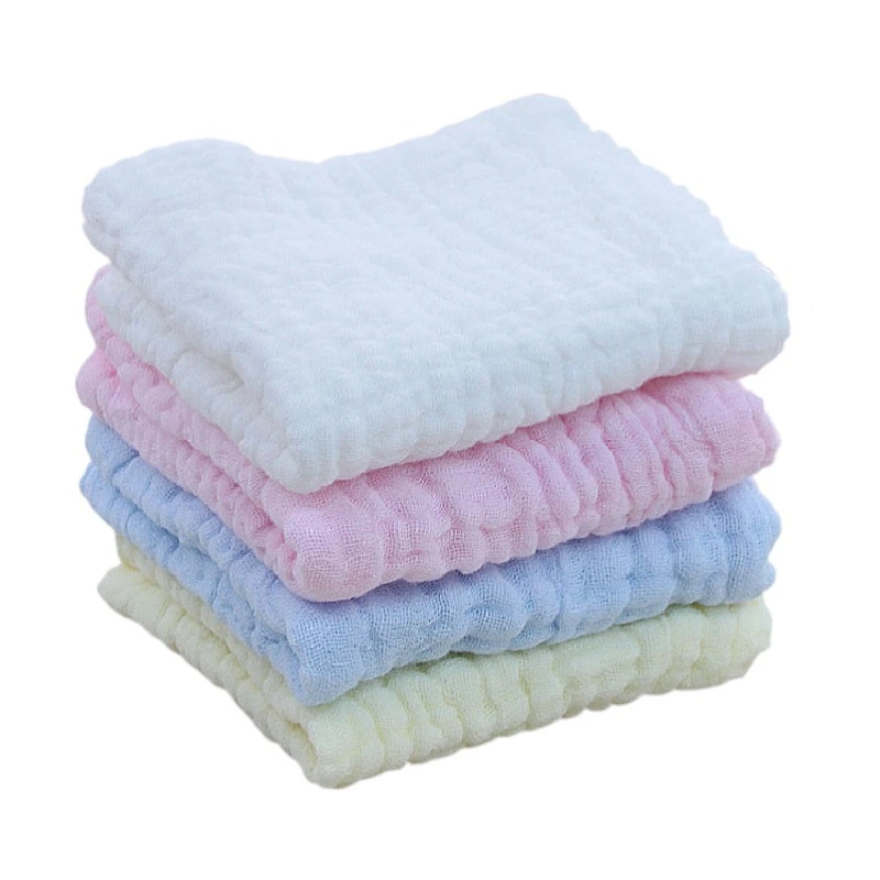 Cotton baby six layer plain color saliva towel gauze kindergarten solid color square towel children's towel handkerchief wash face Class A