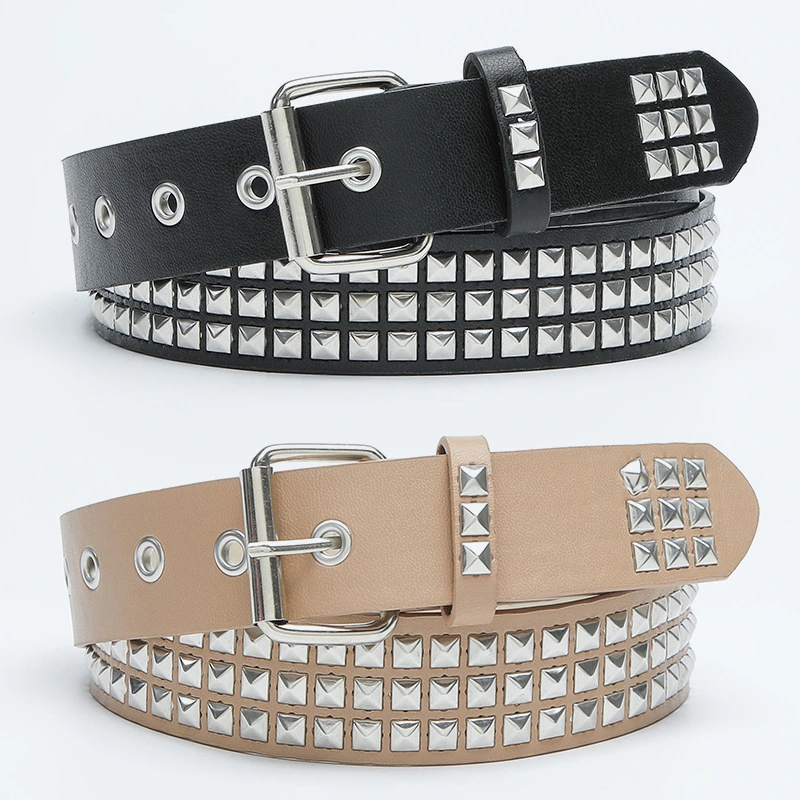 New Square Bead Rivet Metal Pyramid Belt Men and Women Punk Hip-hop Style Hardware Jeans Belt Designer Pin Buckle Woman Belts