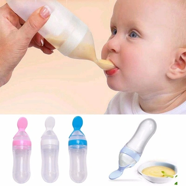 Hot Baby 90 Ml Food Supplement Squeeze Spoon Cereal Bottle Silica Gel Spoon