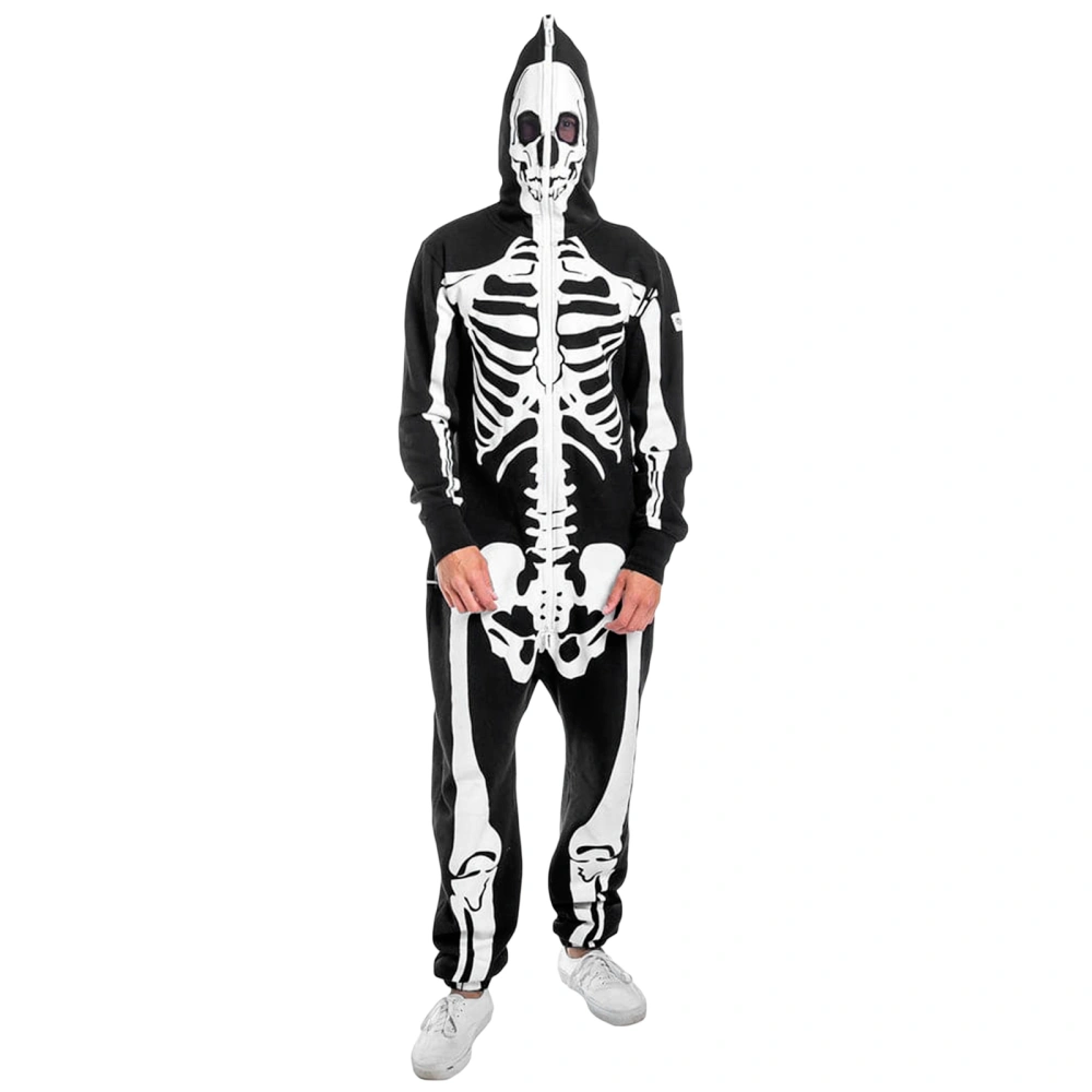 Women's Halloween Skeleton Costumes Skull Print Hooded Jumpsuit for Masquerade Role-Playing Party Cosplay Outfits