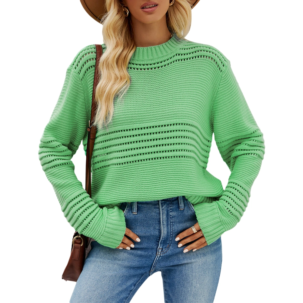 Women Fluffy Pullover Sweater Ribbed Stripe Long Sleeve Cute Soft Knitwear Fall Warm Streetwear