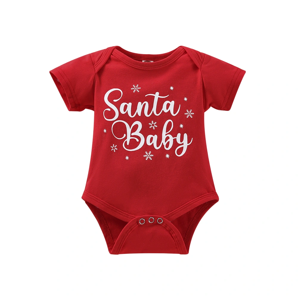 Baby Boy's Girl's Romper, Round Neck Short Sleeve Christmas Letter Snowflake Printed One Piece Snap Closure Jumpsuit