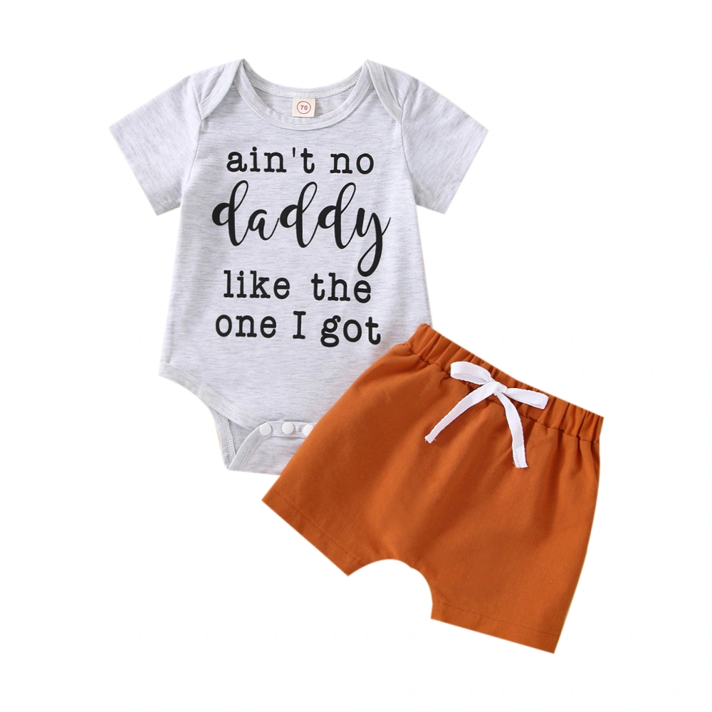 Baby Boys Summer Outfit Sets Gray Short Sleeve O Neck Letter Print Romper + Solid Color Drawstring Shorts