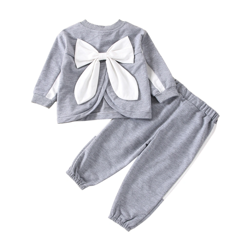 2Pcs Autumn Baby Girls Outfit, Toddlers Color Matching Back Bow Decoration Long Sleeve Round Collar Tops + Long Pants